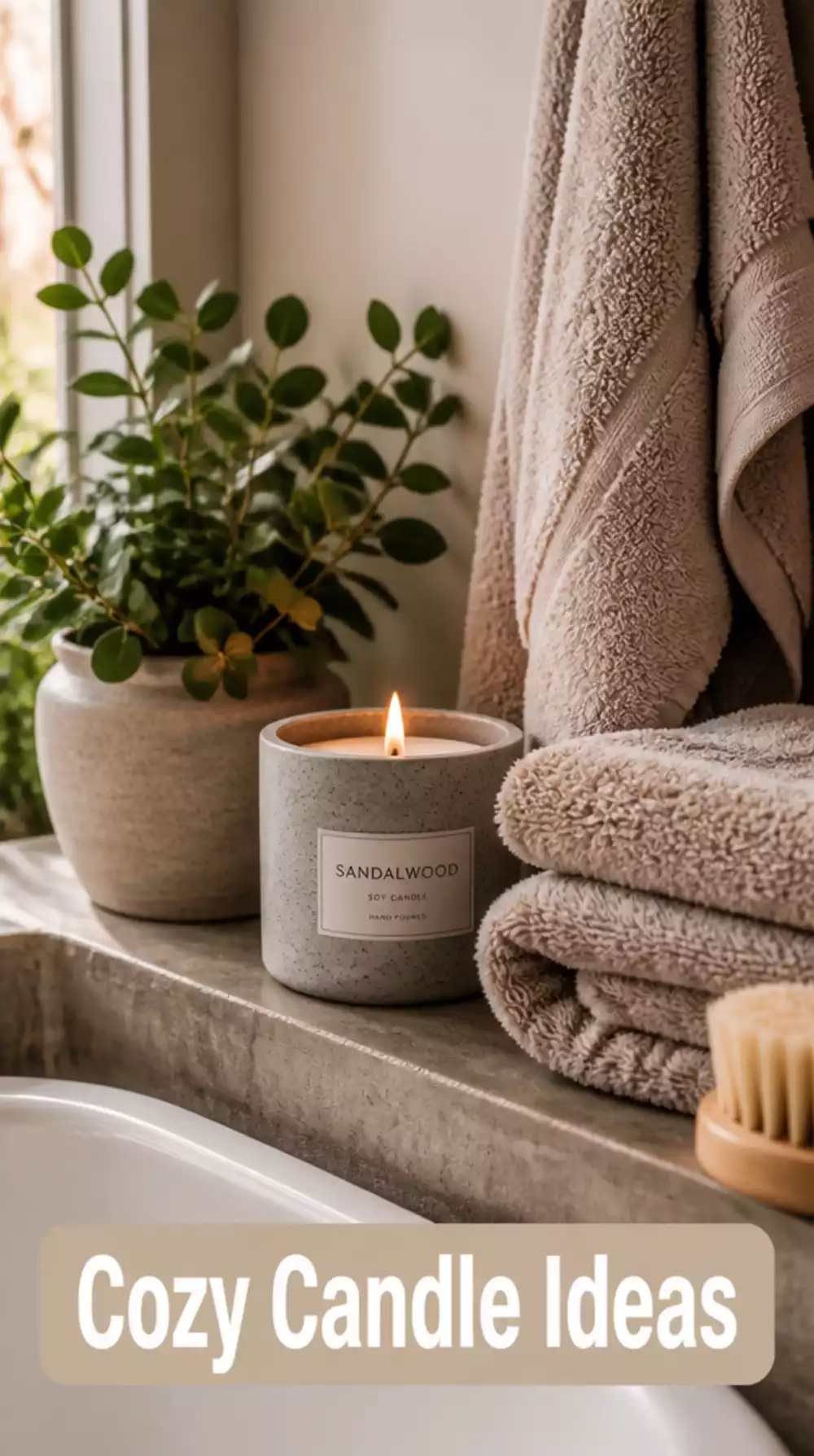 Bathroom Soy Wax Candle in a Concrete Pot That Burns Clean and Looks Styled