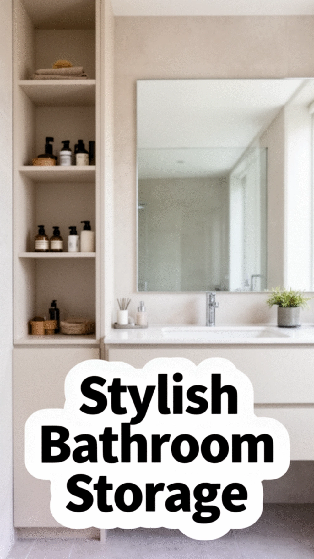 Bathroom Storage Wall Layout That Builds in Shelving Beside the Vanity Mirror