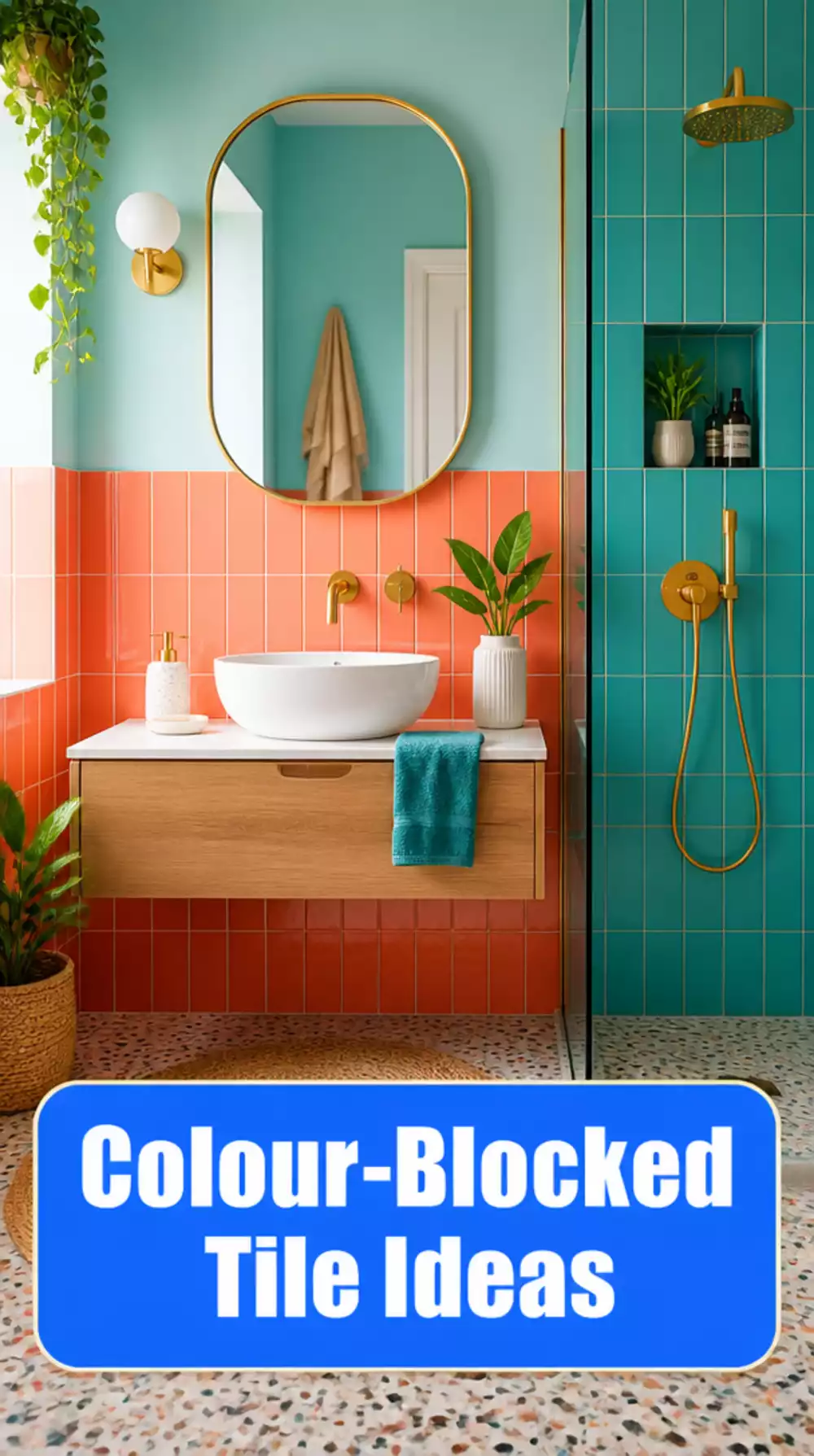 Bathroom Colour-Blocked Tile Approach Using Two Tones Divided at Hip Height