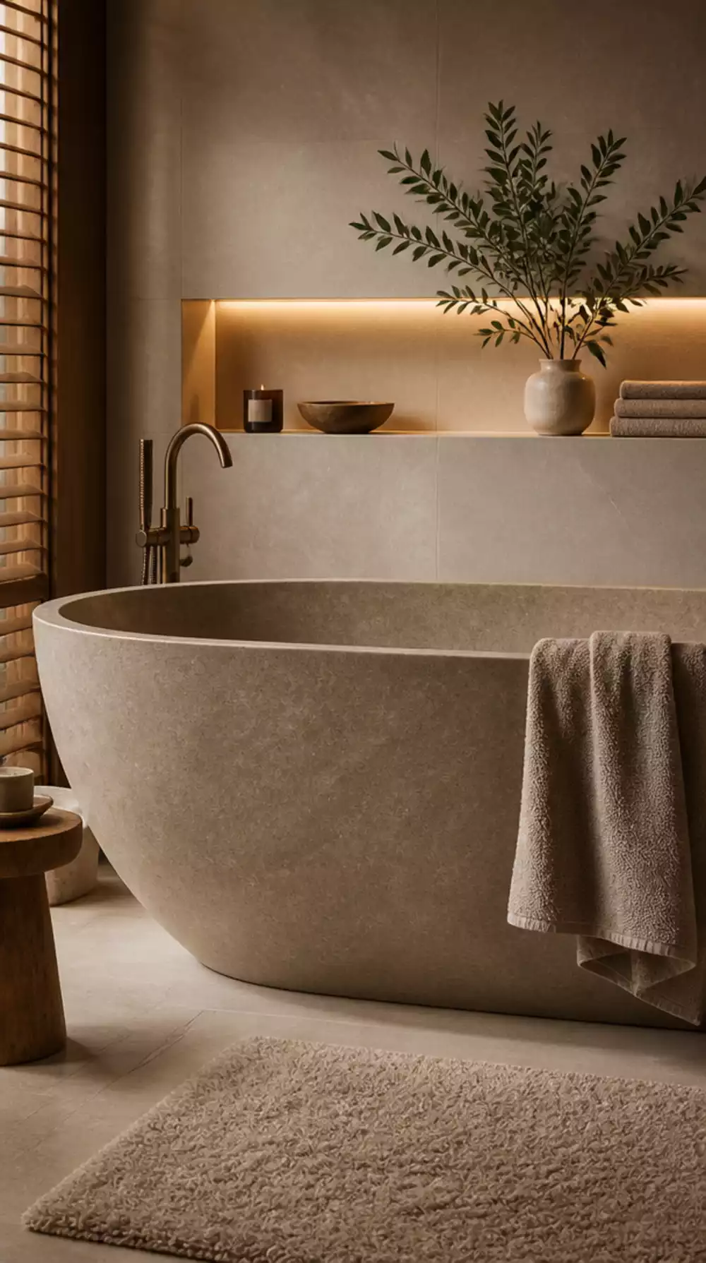 Bathroom Stone Resin Freestanding Tub in a Warm Greige for a Luxury Feel