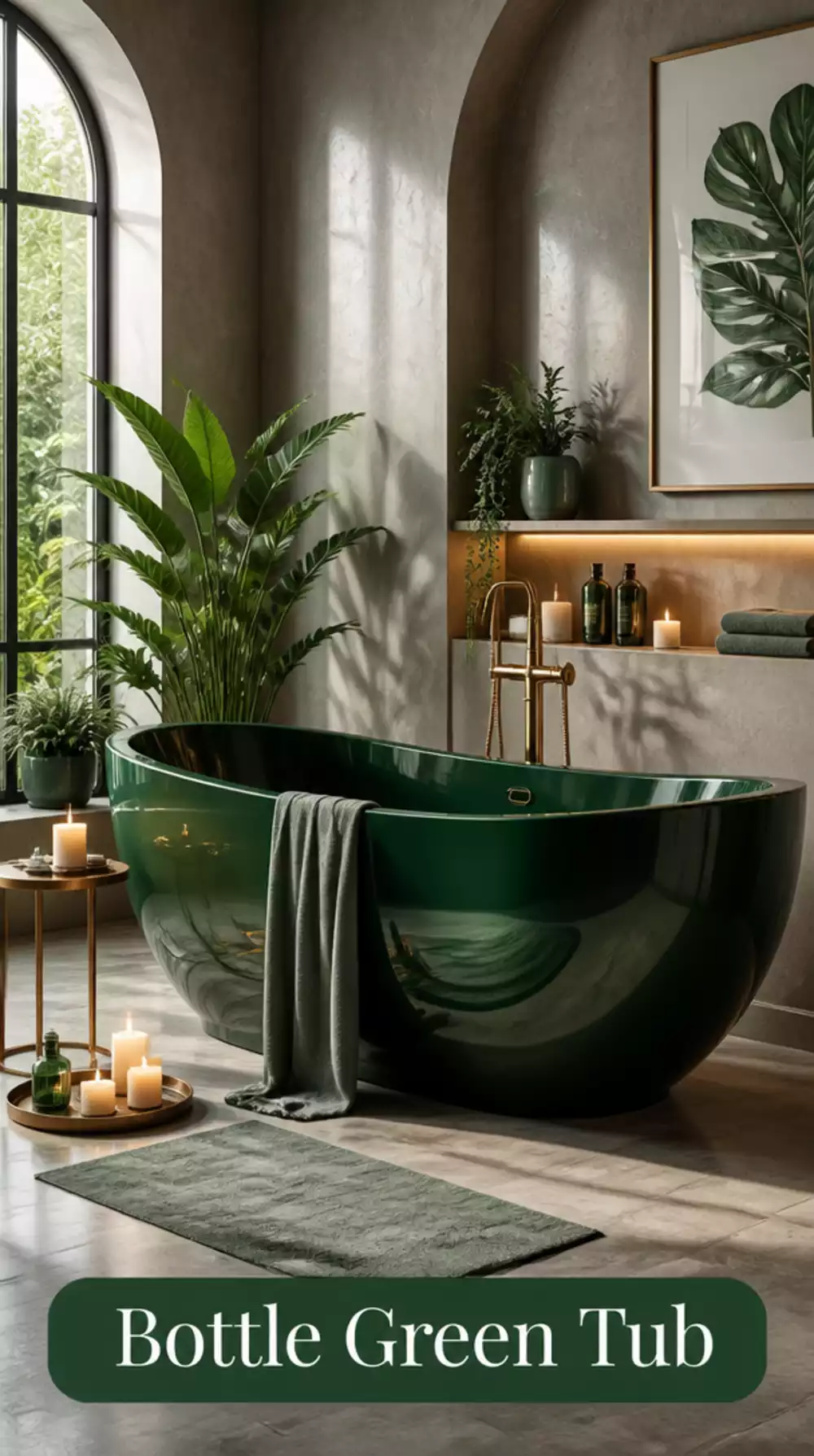 Bottle Green Freestanding Tub as Dramatic Bathroom Centrepiece