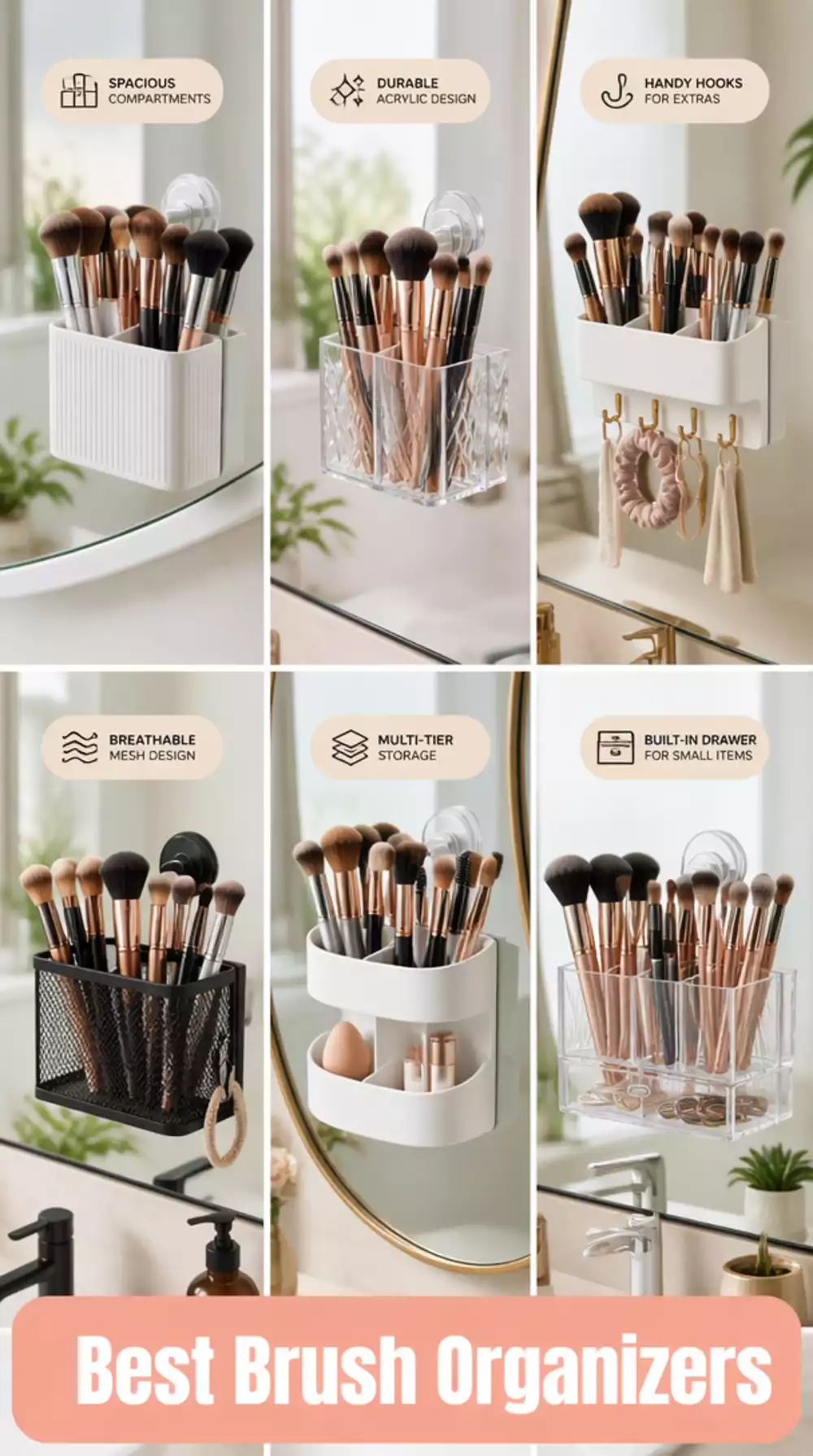 Bathroom Vanity Mirror Side Organiser That Holds Brushes Beside the Reflection