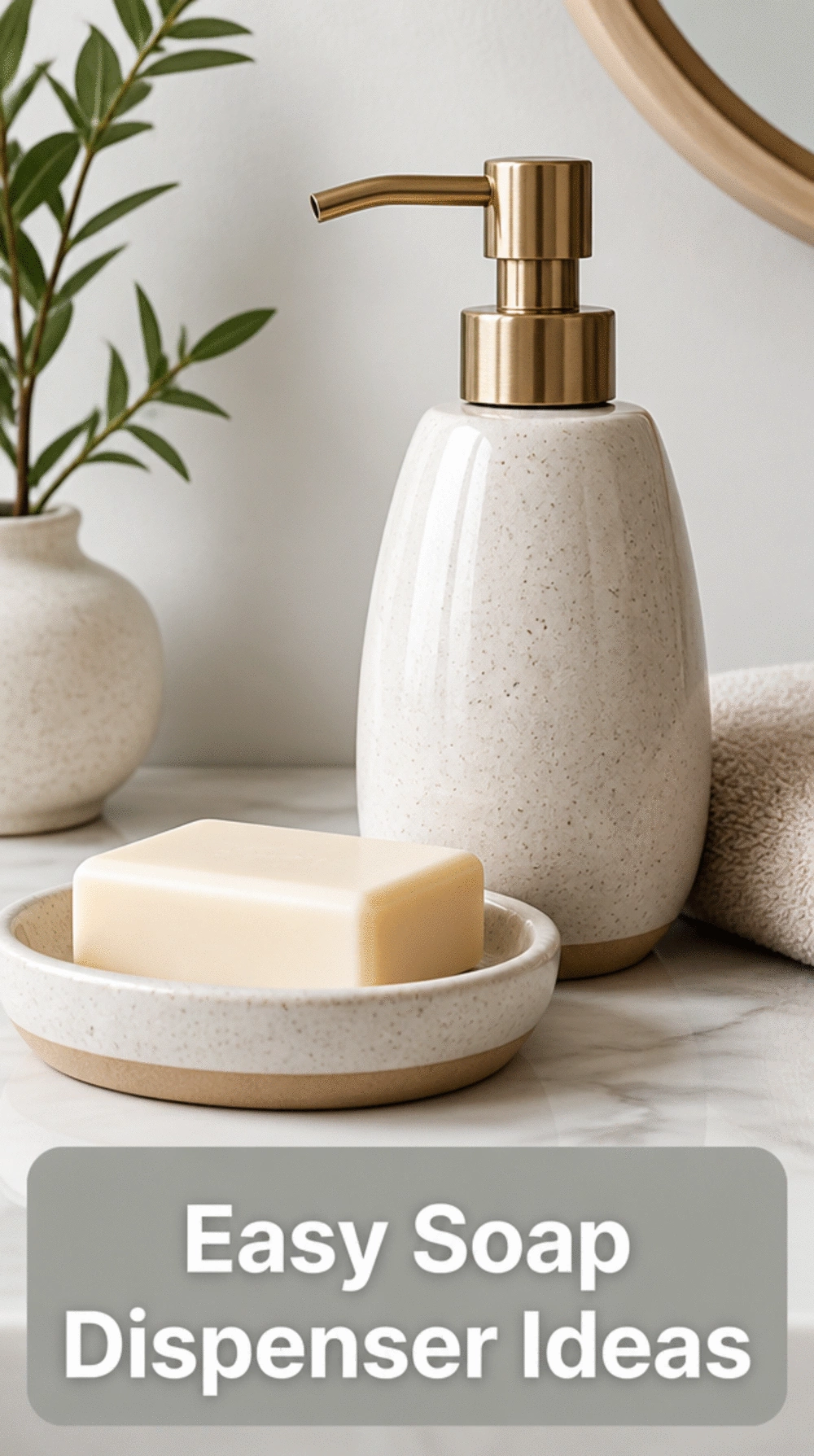 Bathroom Ceramic Soap Dish and Dispenser Set in a Warm Neutral Finish
