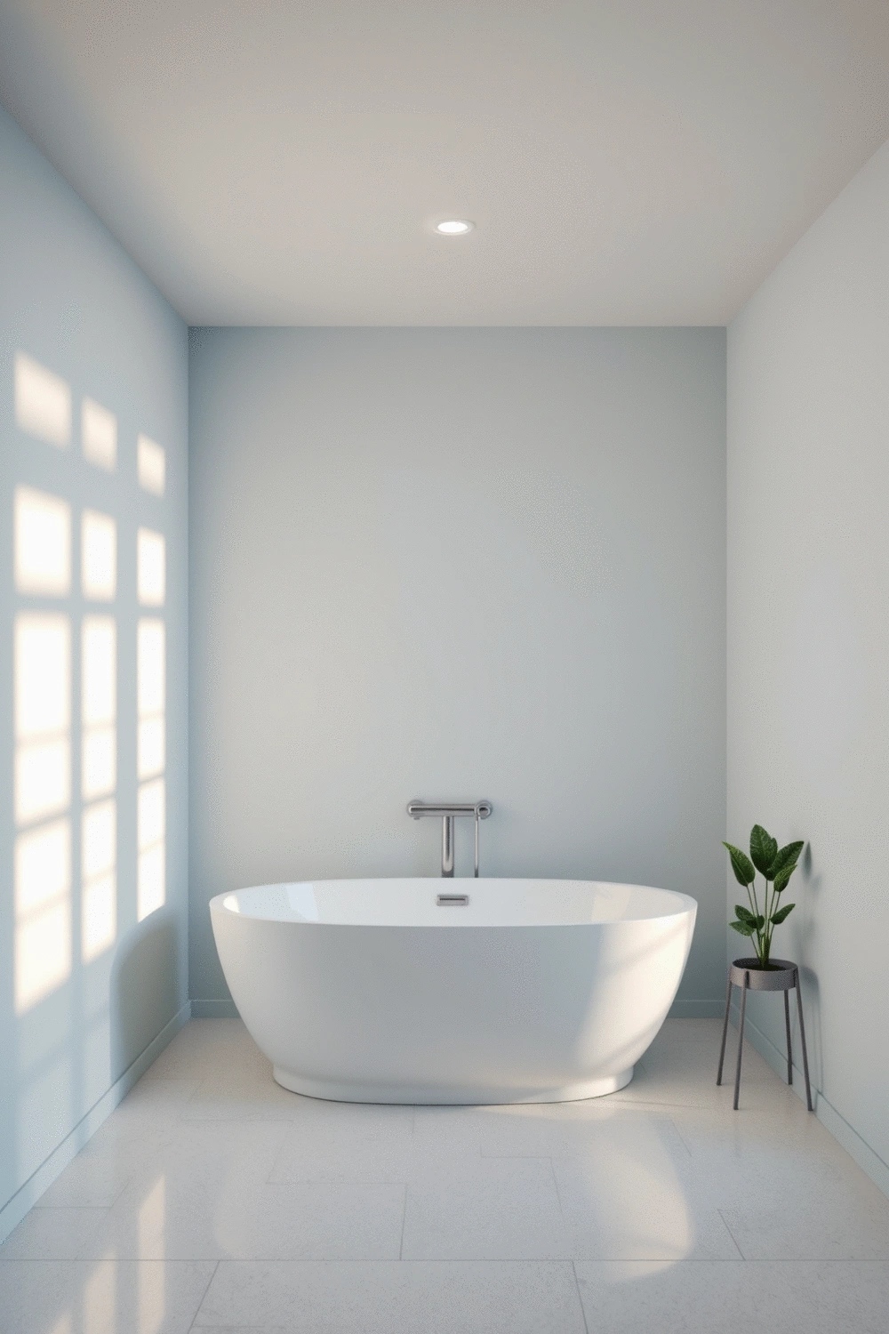 Bathroom with calming color palette and soft lighting