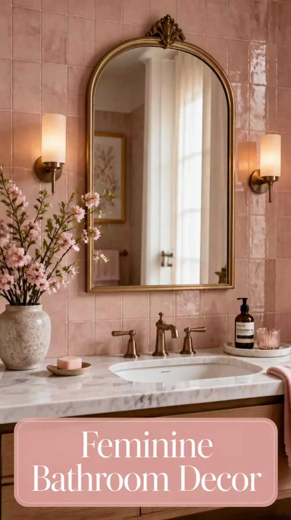 Bathroom Dusty Pink Textured Tile Wall That Reads Feminine but Never Juvenile