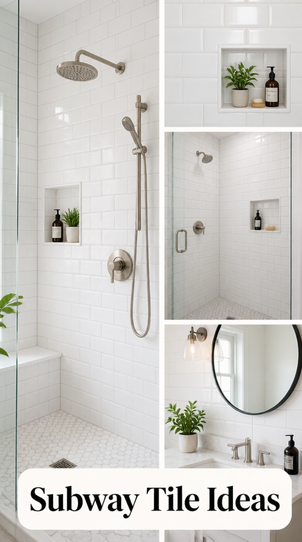 Bathroom Subway Tile Shower Wall in a Classic White Stacked Layout