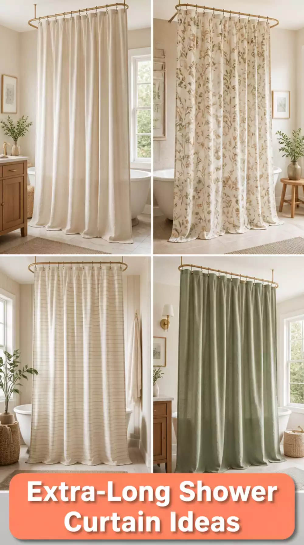 Bathroom Extra-Long Shower Curtain That Hangs from Ceiling Height for Drama