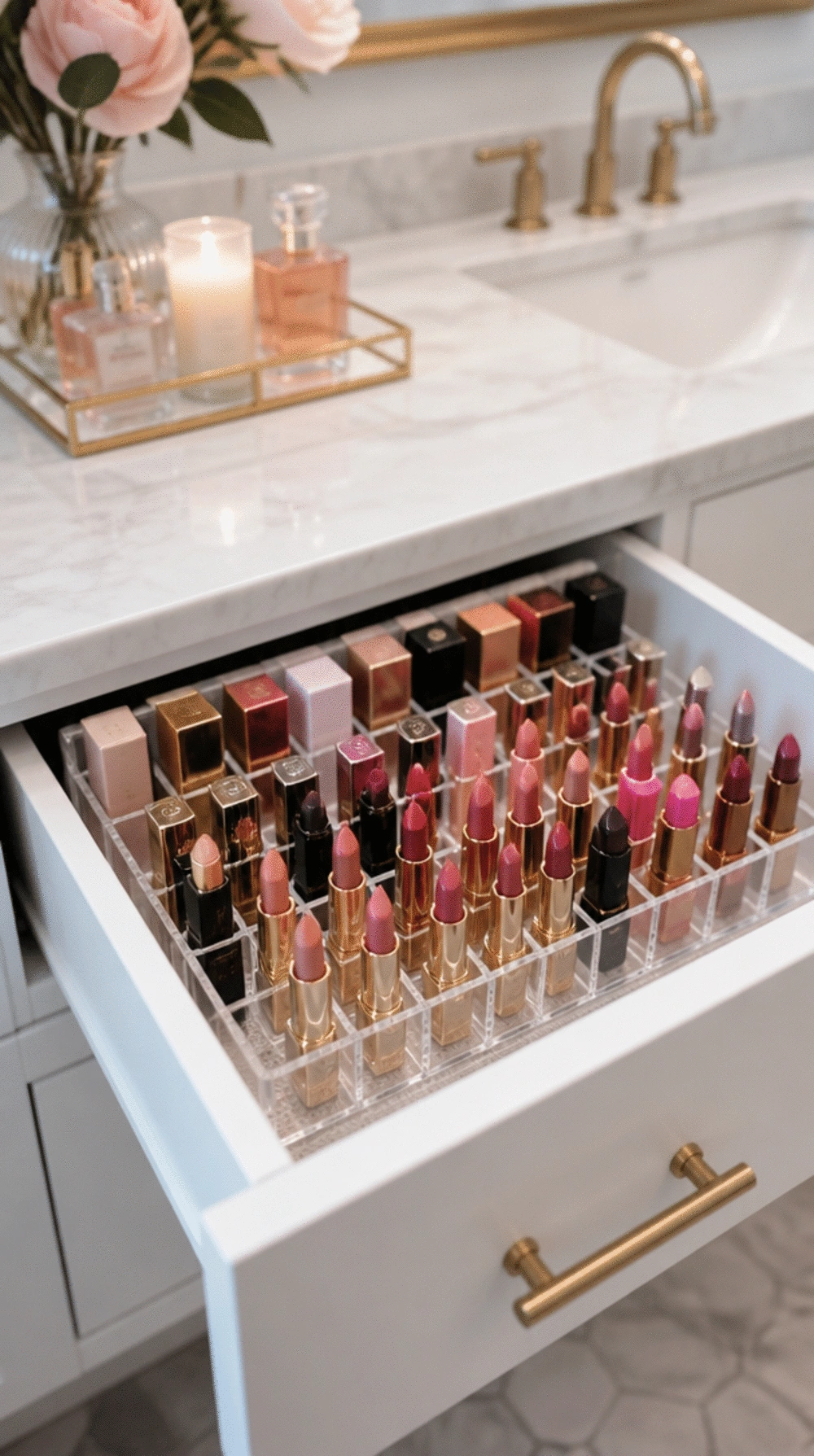 Bathroom Drawer Lipstick and Makeup Organiser That Stands Products Upright