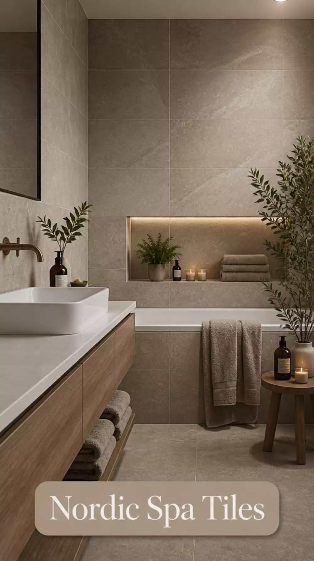 Nordic Spa Greige Stone-Effect Wall Tile Ideas