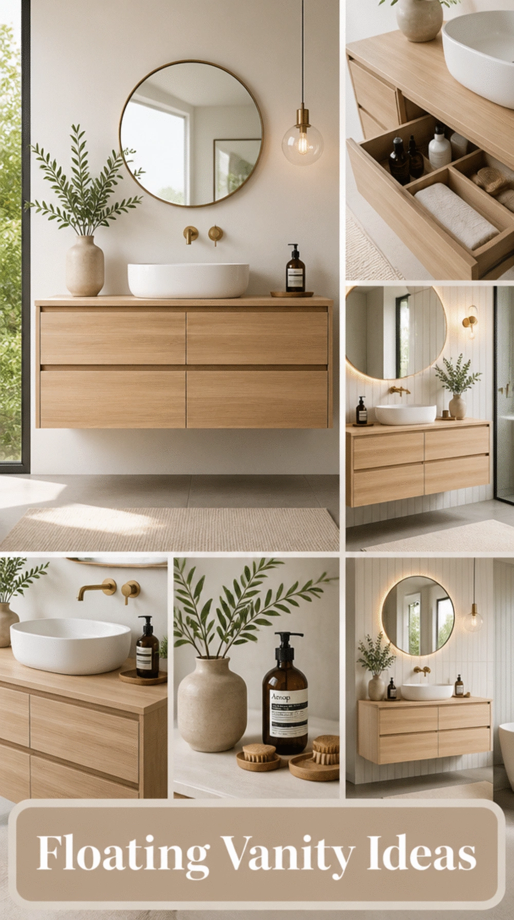 Bathroom Floating Vanity in Light Oak with Soft-Close Drawers Below