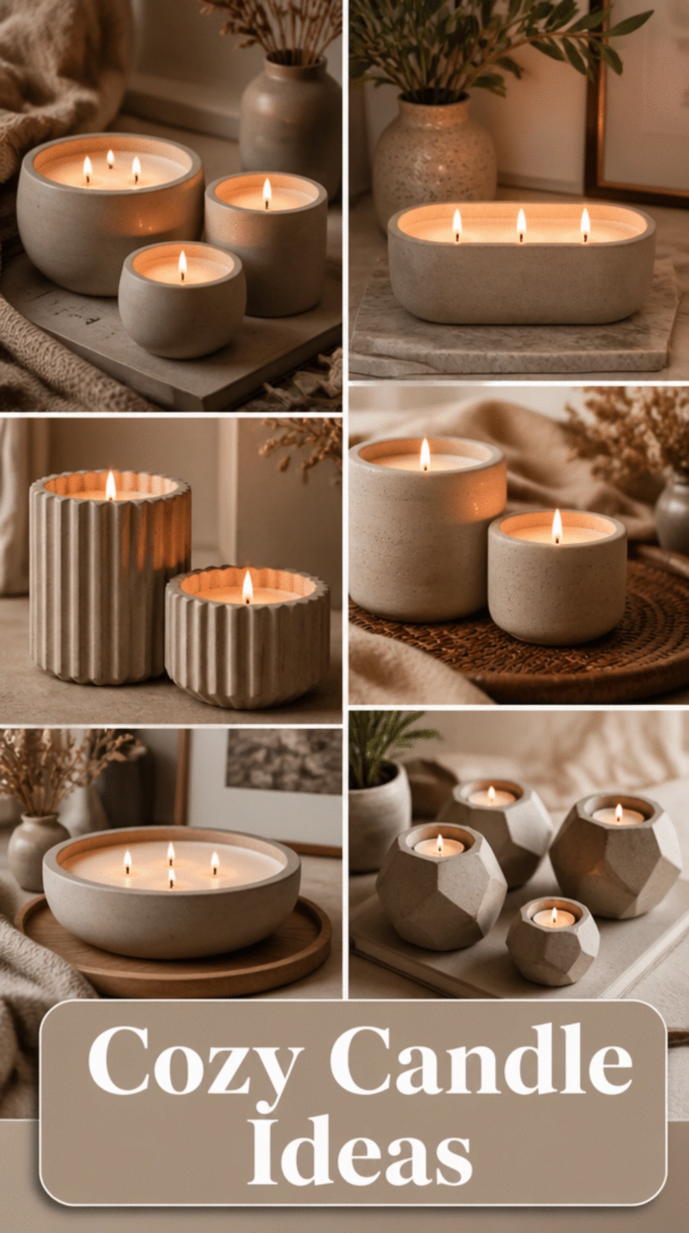 Bathroom Candle Set in Neutral Concrete Vessels for Ambient Evening Light