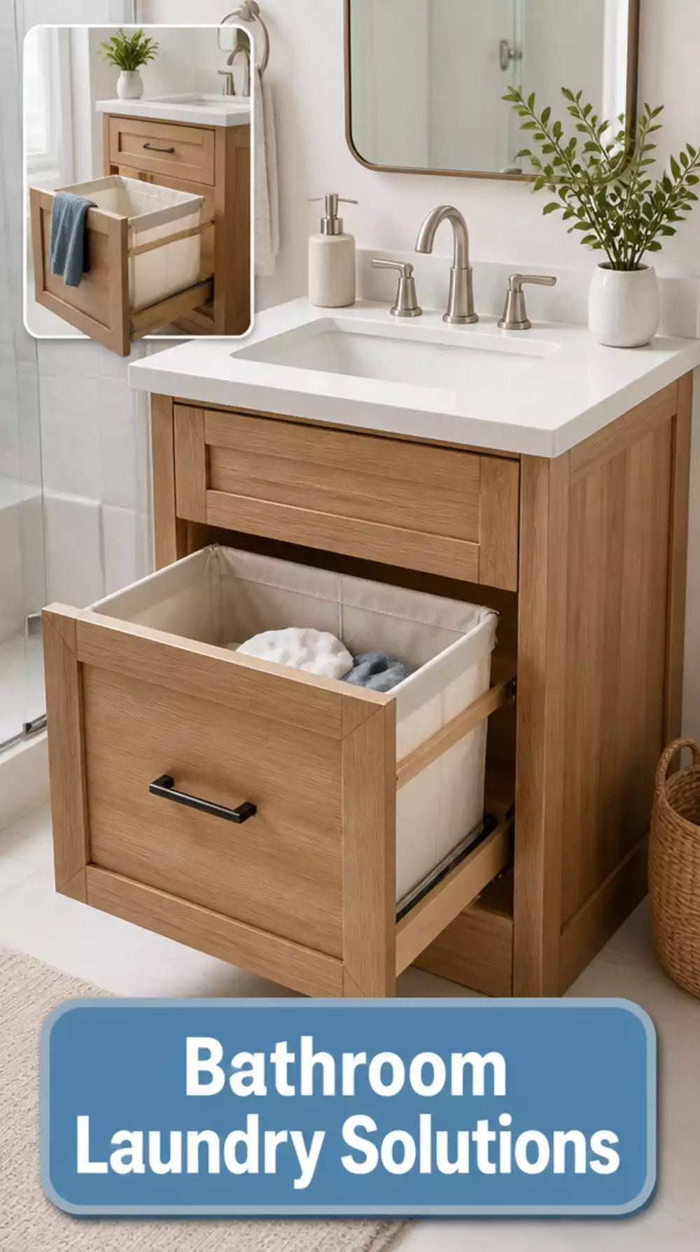 Bathroom Vanity with Pull-Out Hamper Drawer That Hides Laundry Below the Sink