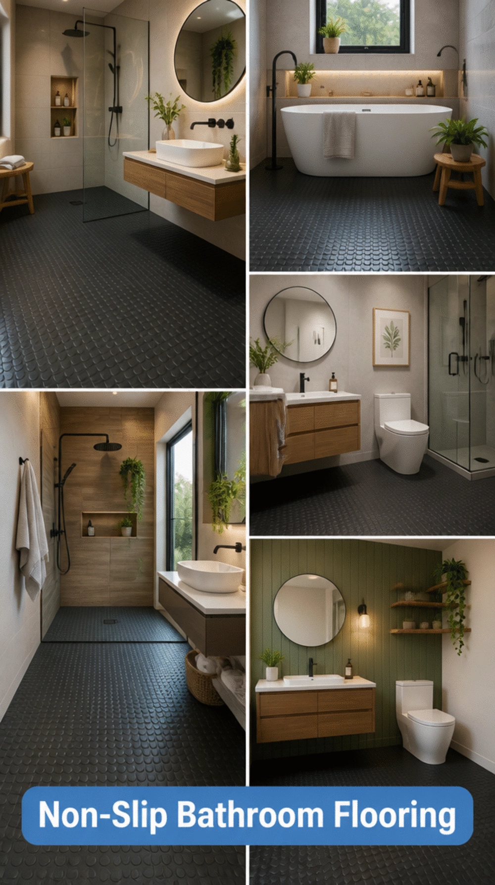 Bathroom Rubber Floor Tile in a Warm Charcoal That Is Non-Slip When Wet
