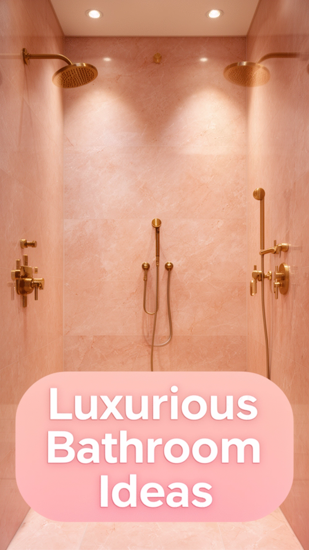 Bathroom Blush Pink Marble Shower Tile with Brushed Brass Fixtures
