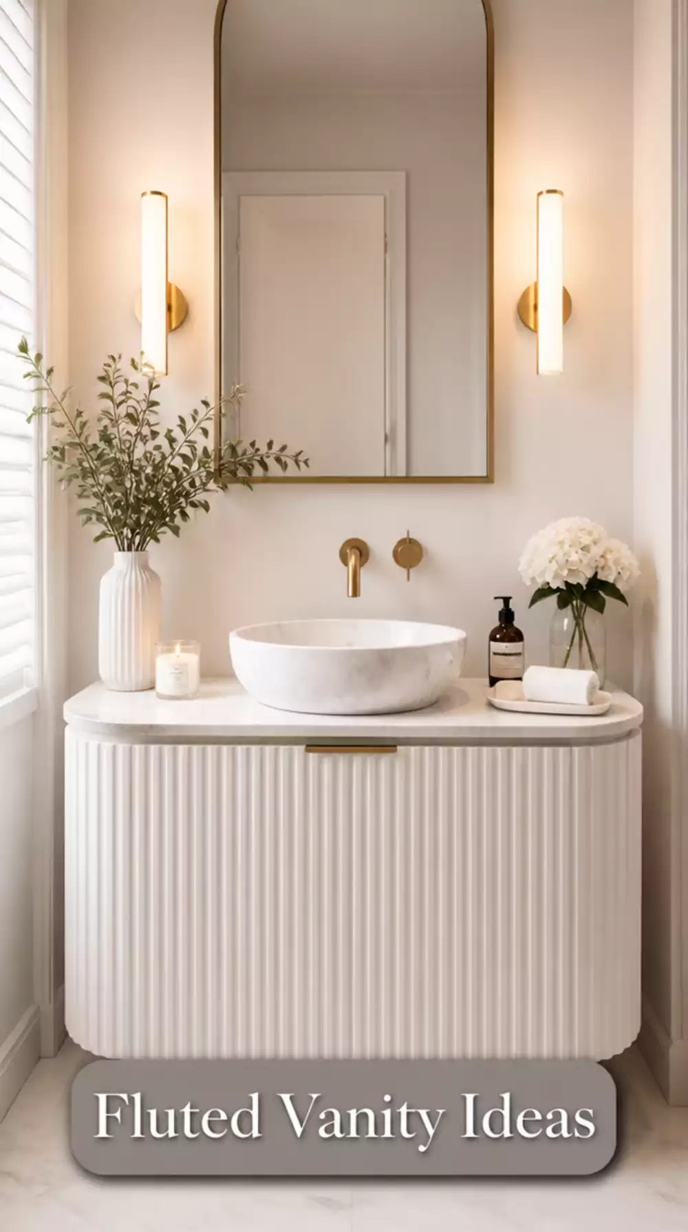 White Fluted Vanity with Marble Basin for Elegant Bathrooms