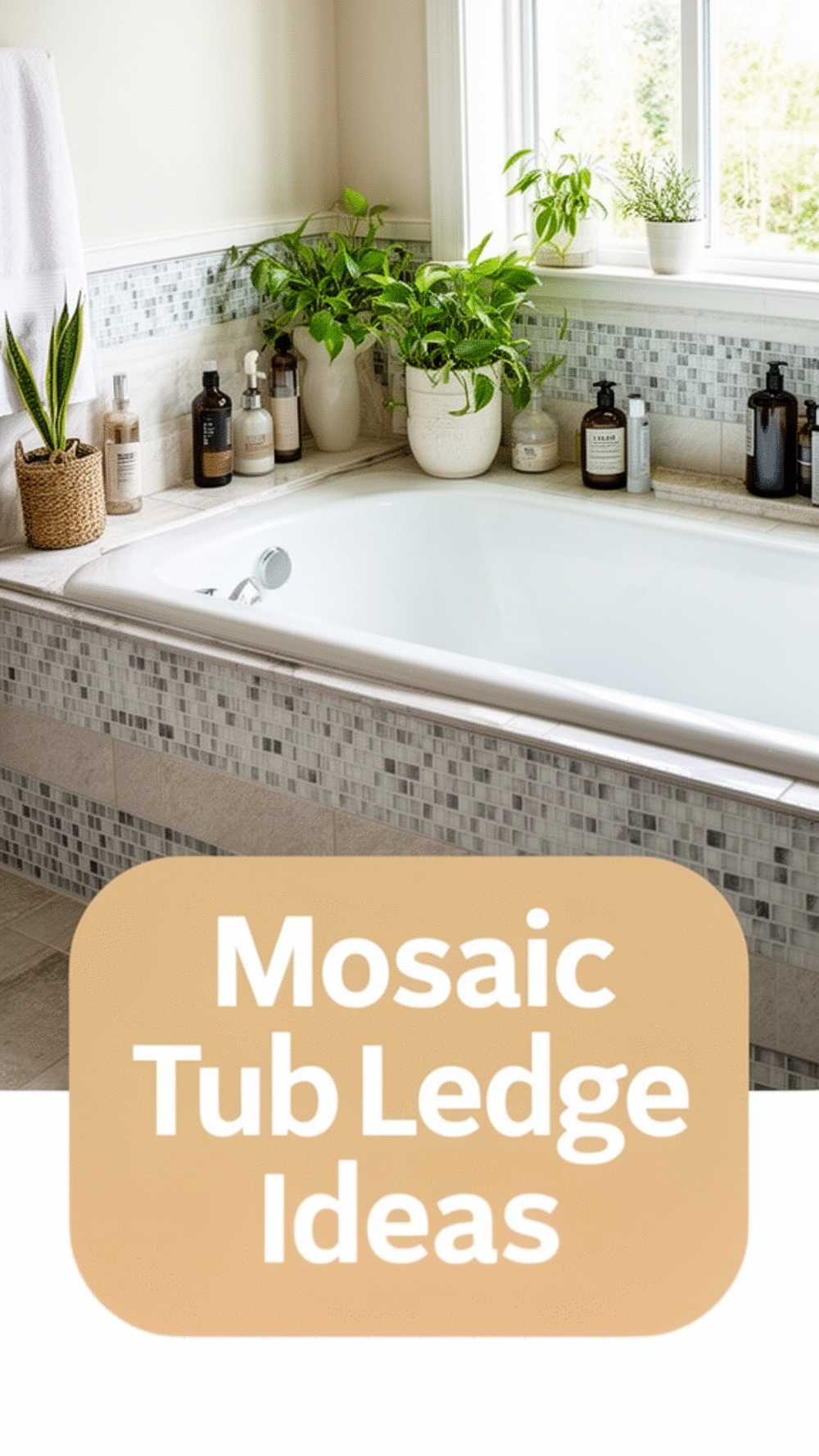 Bathroom Built-In Tub Ledge Tiled in a Contrasting Mosaic for Display Space