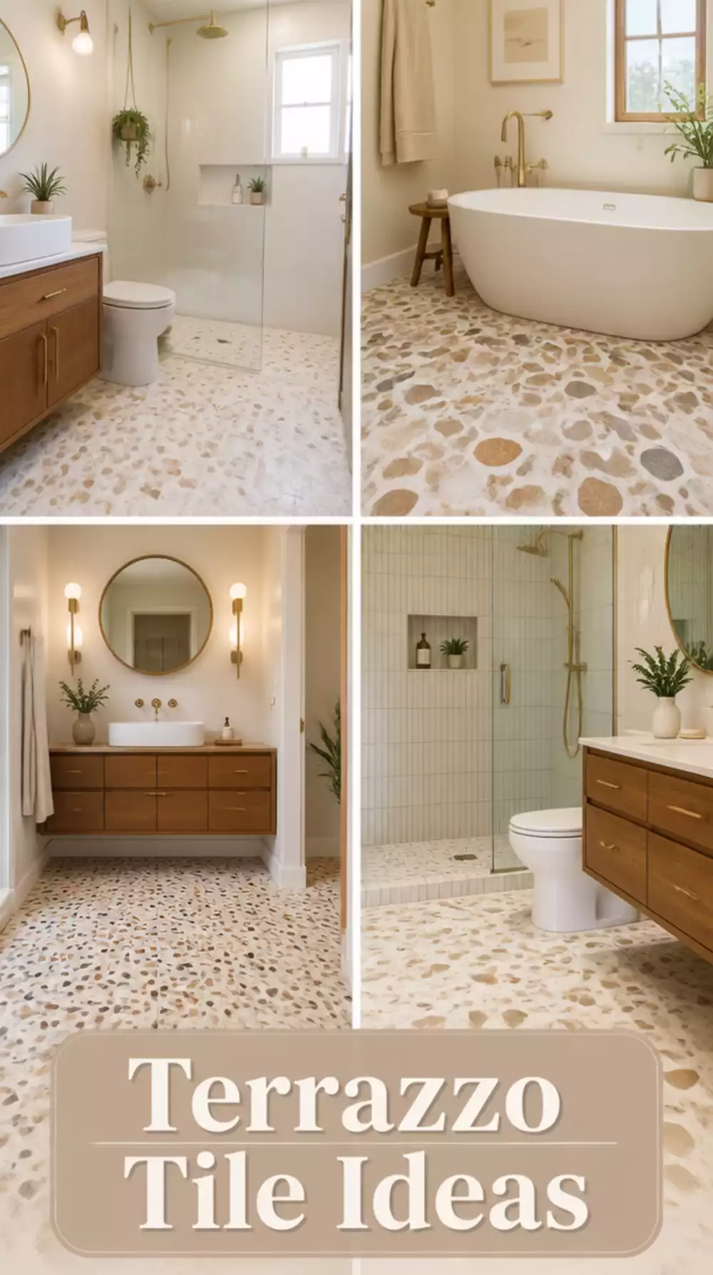 Bathroom Terrazzo Floor Tile in Cream and Beige for a Retro Base