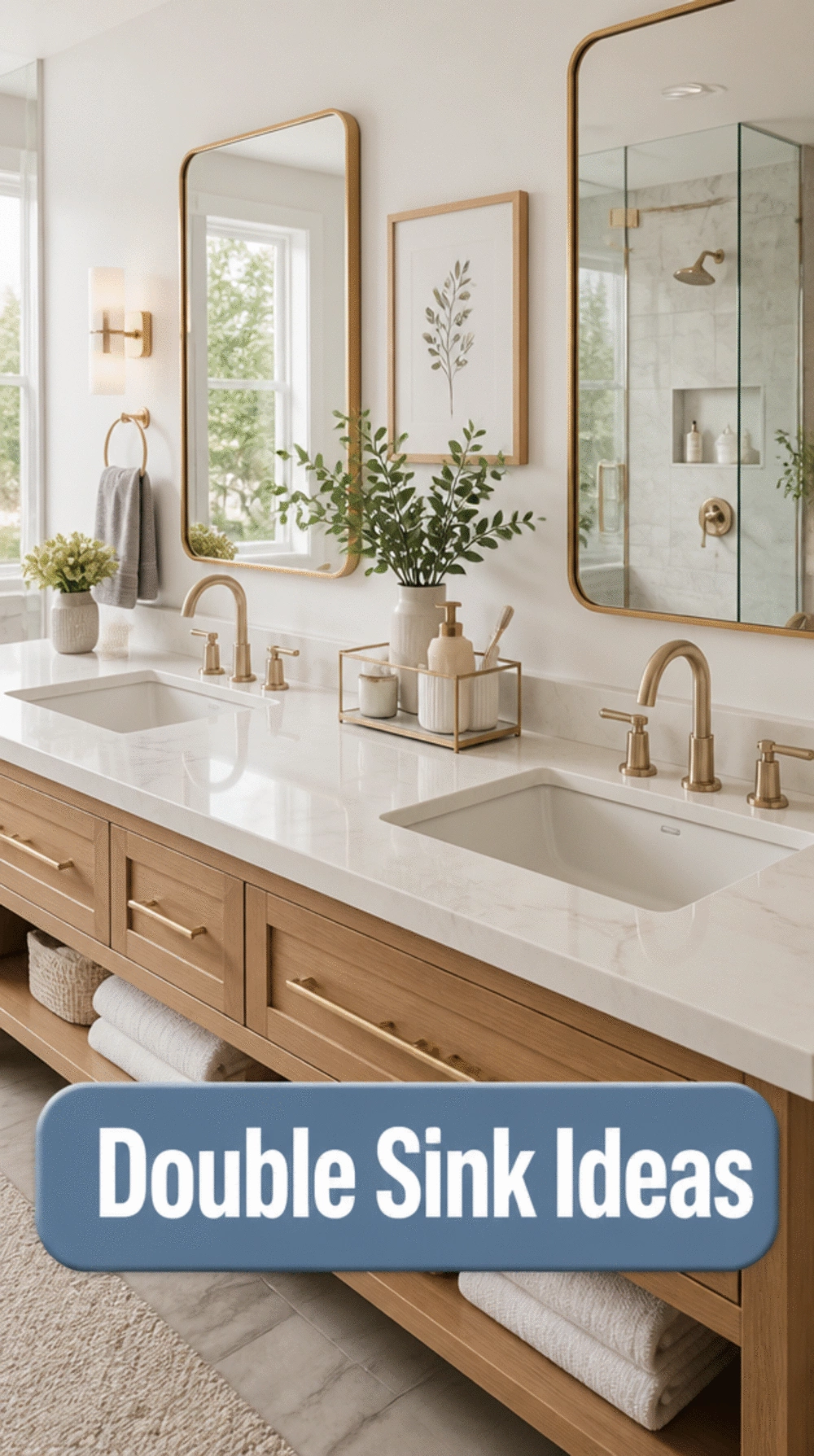Bathroom Double Undermount Sink Set for a Master Vanity with Matching Taps