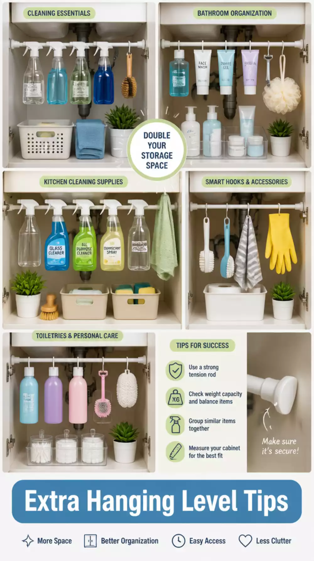 Under-Sink Bathroom Tension Rod That Creates an Extra Hanging Level for Sprays