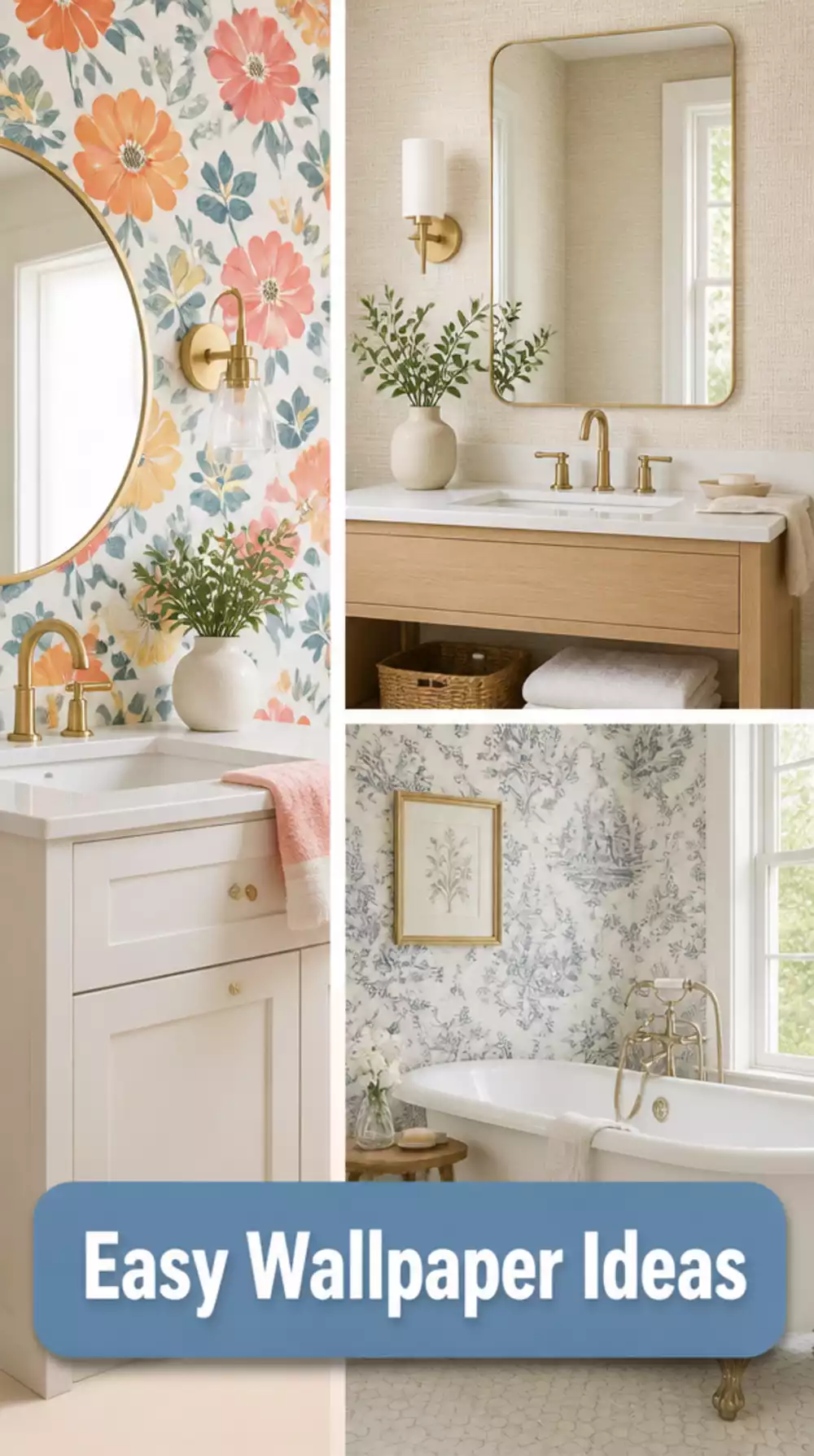 Bathroom Peel-and-Stick Removable Wallpaper That Adds Pattern to Plain Walls