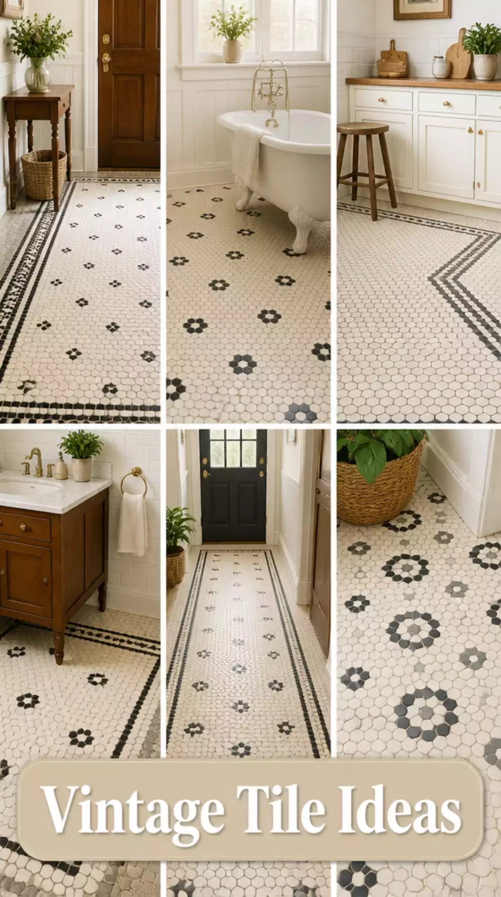 Bathroom Victorian-Style Hex Floor Tile in Soft Ivory for a Timeless Finish