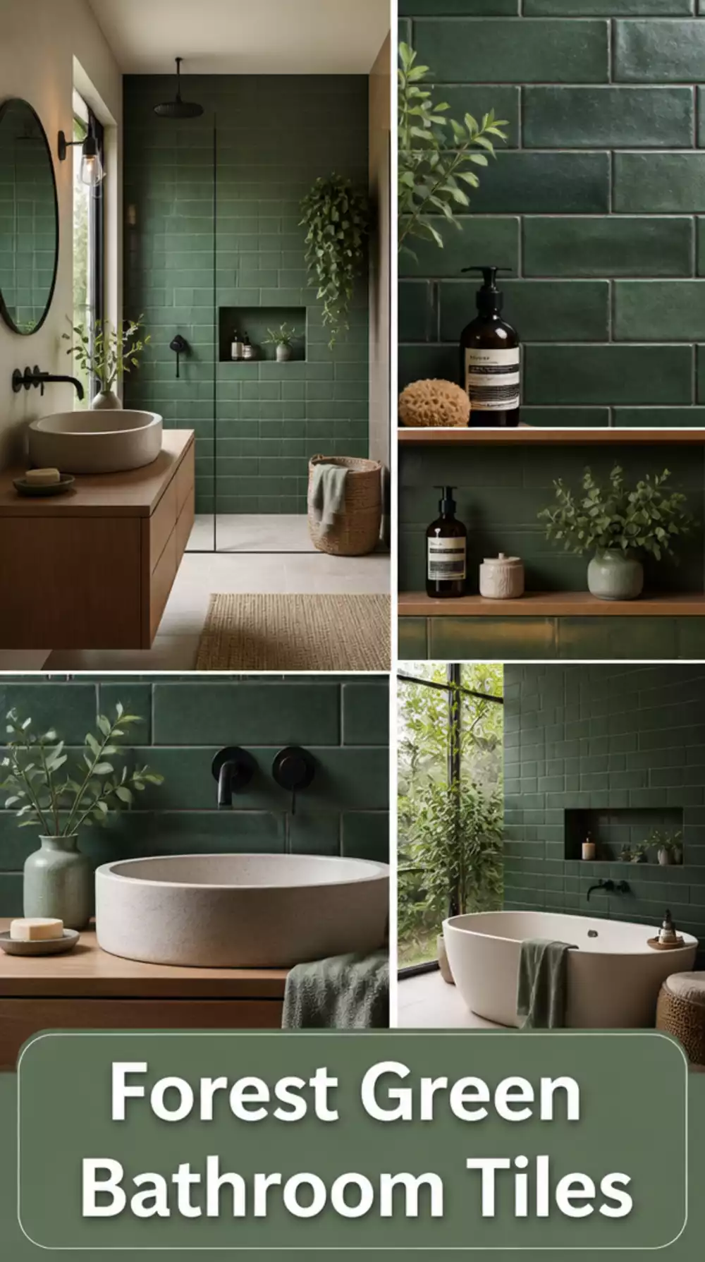 Bathroom Forest Green Subway Wall Tile with a Matte Earthy Finish