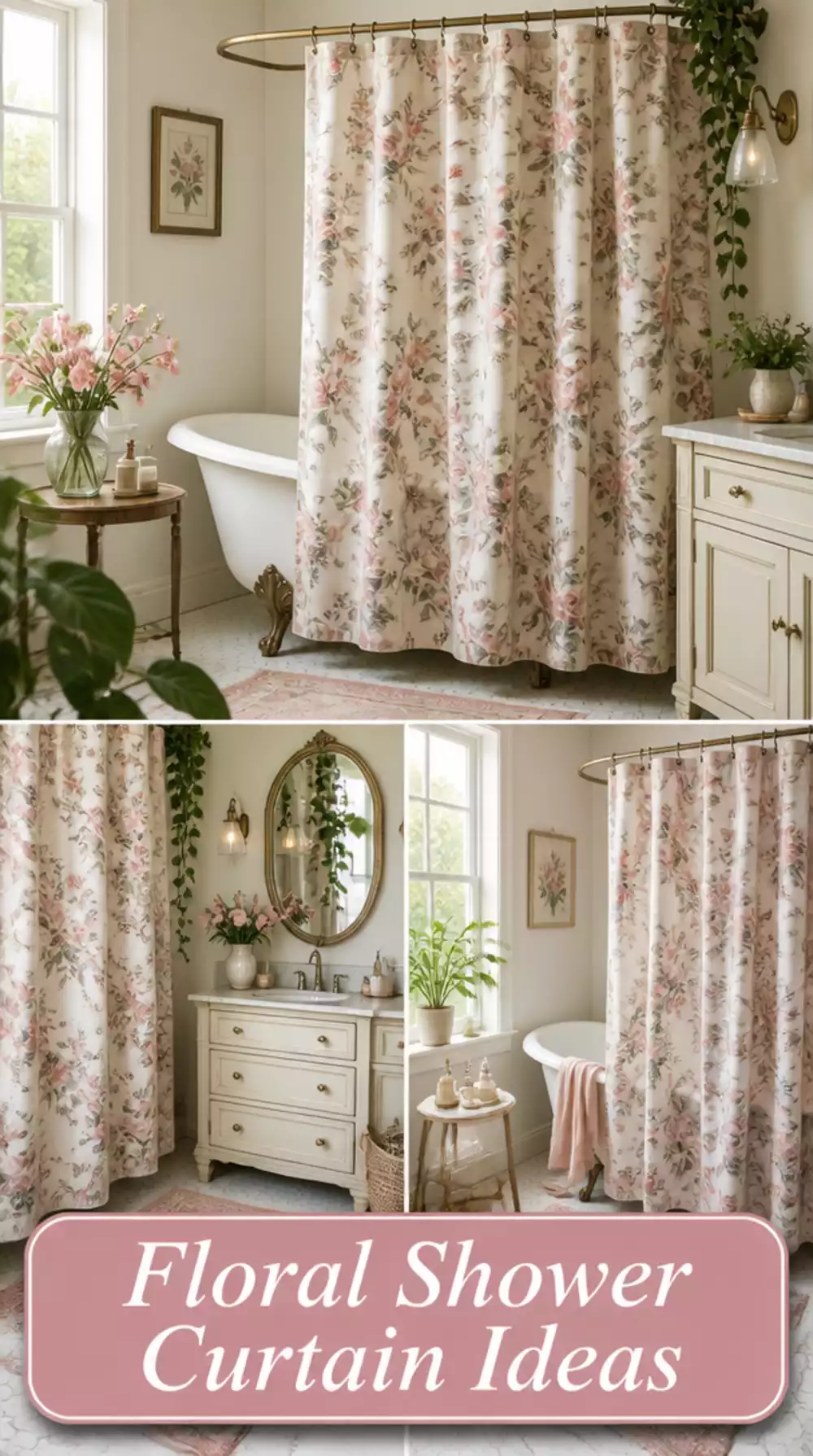 Bathroom Floral Shower Curtain in Muted Dusty Tones for a Romantic Vibe