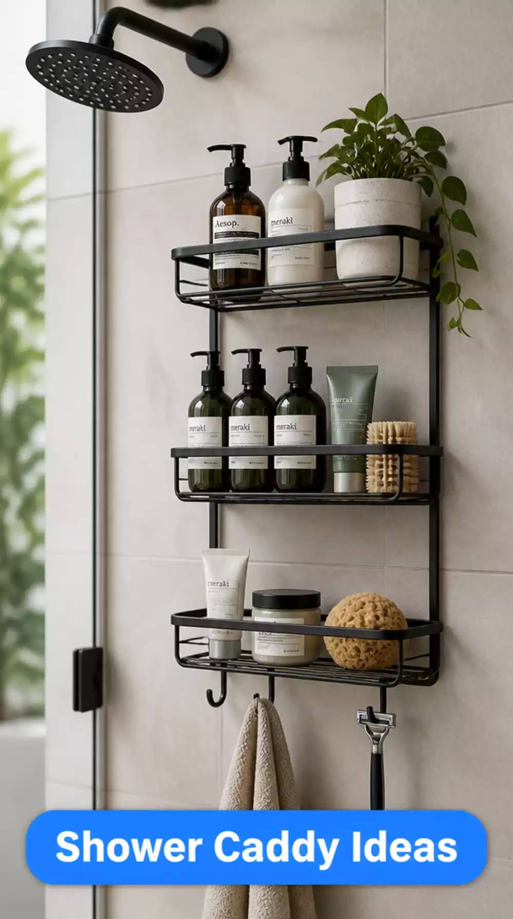 Rustproof Shower Caddy with Suction Mount for Wet Tile