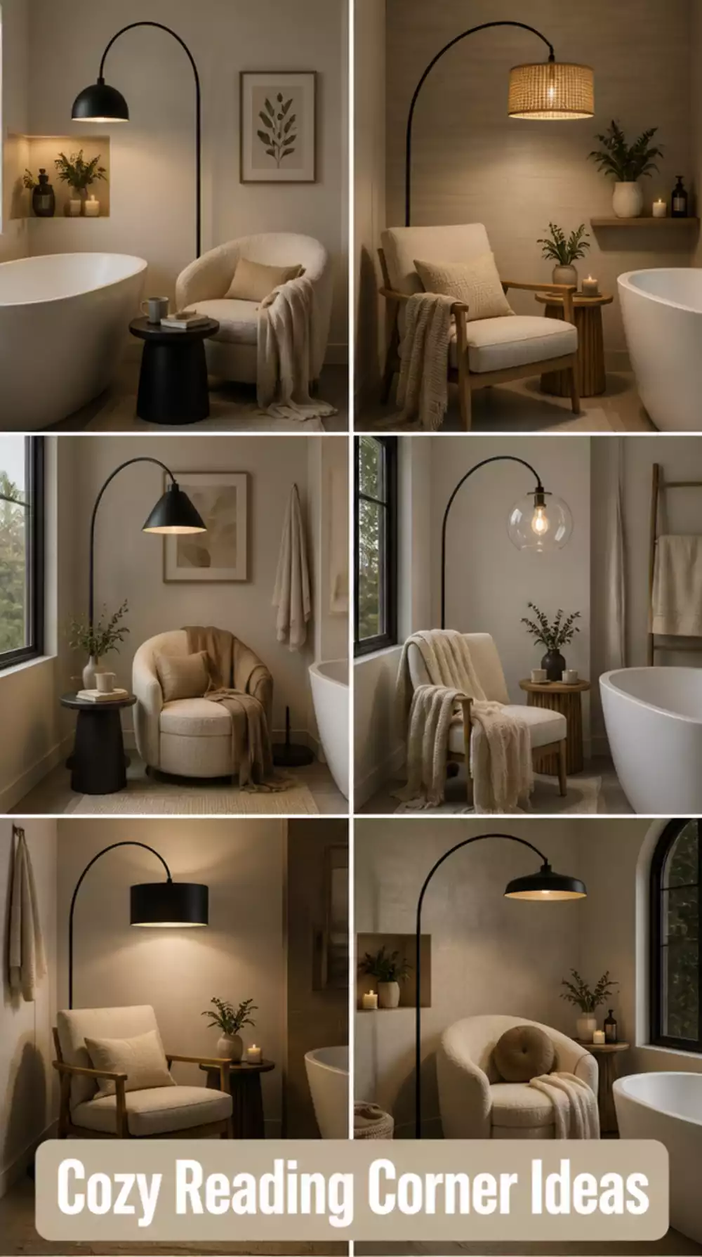 Bathroom Freestanding Arc Lamp in Matte Black for a Corner Reading Spot