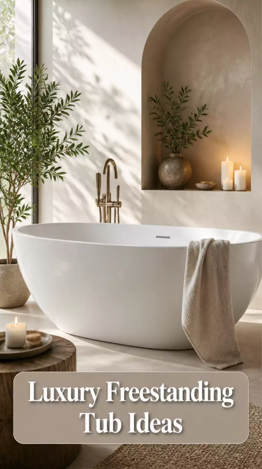 Luxury Bathroom Freestanding Oval Tub in Gloss White with Floor Faucet