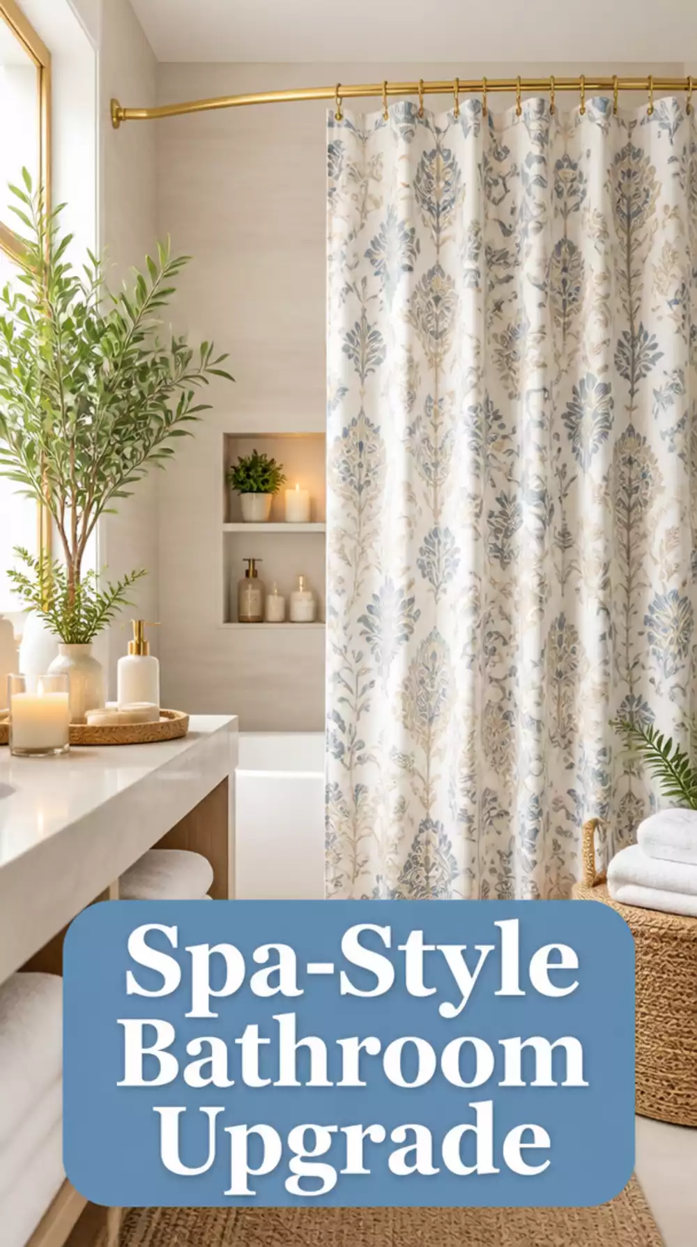 Bathroom Shower Curtain and Rod Upgrade for a Spa-Style Entry Look