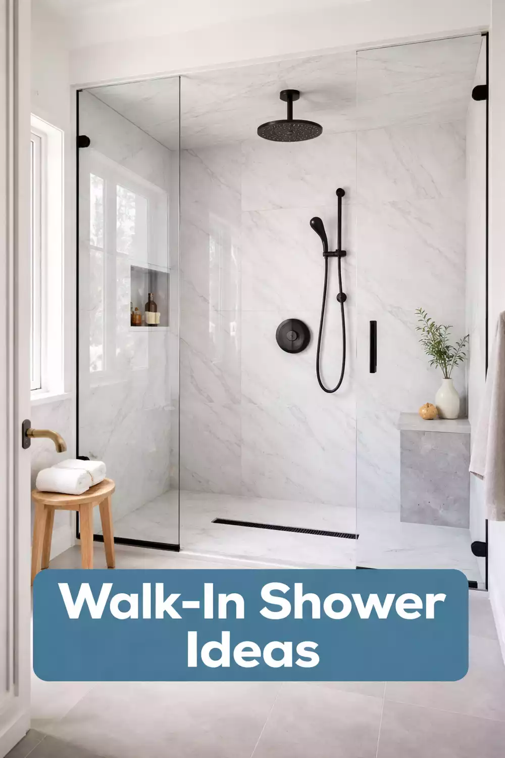 Bathroom Walk-In Shower with Frameless Glass Door and Clean Lines