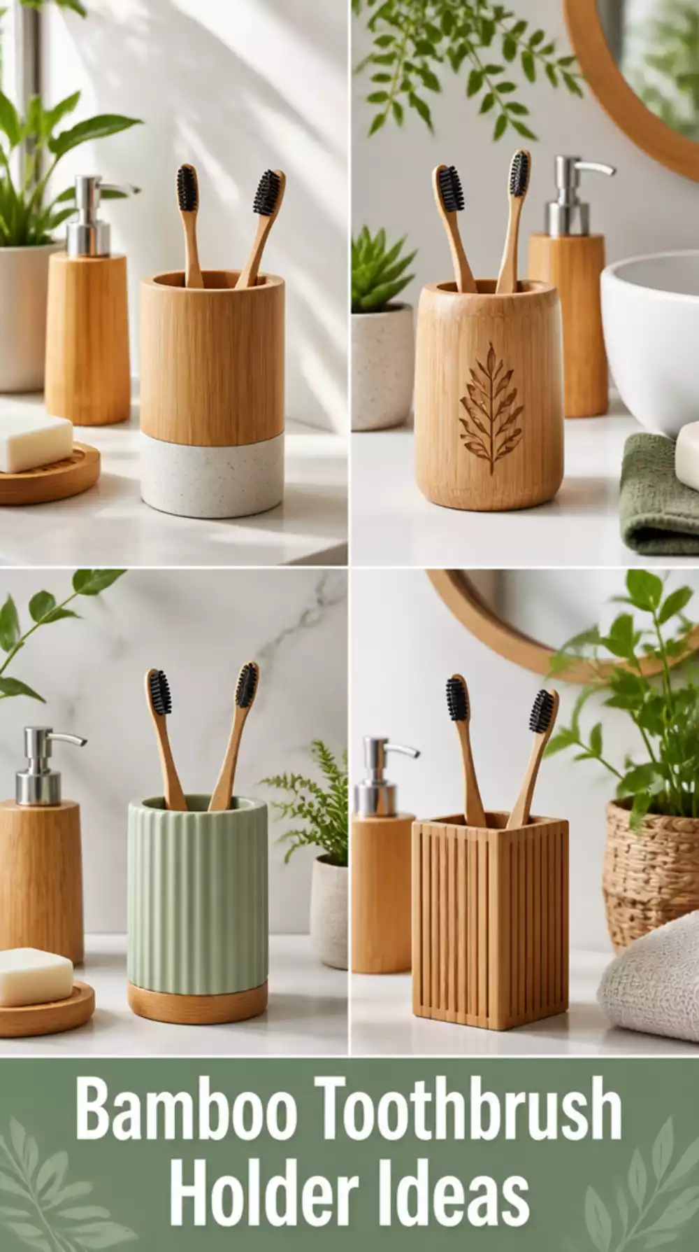 The Bathroom Bamboo Toothbrush Holder Trick That Makes a Green Shelf Look Styled