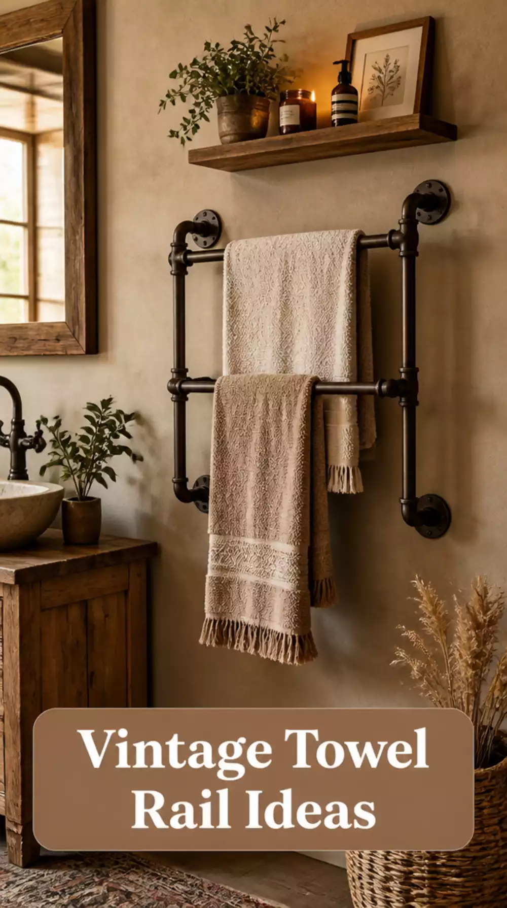 Bathroom Vintage-Style Exposed Pipe Towel Rail in Oil-Rubbed Bronze