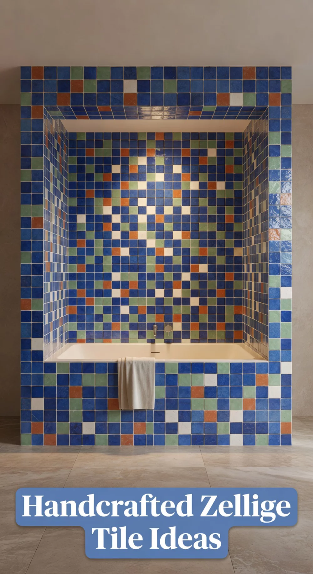 Bathtub Alcove Surround in Zellige Tile for a Handcrafted Textured Feature Wall