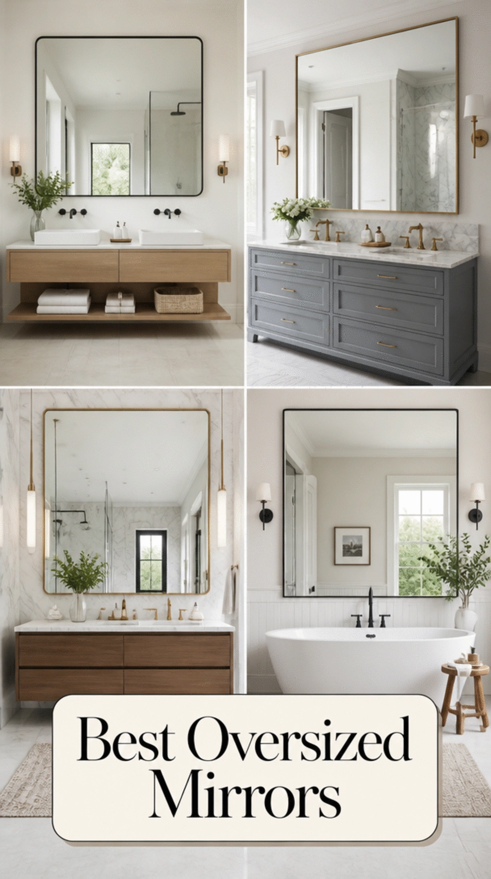 Bathroom Oversized Rectangle Mirror That Reflects Light and Opens a Room
