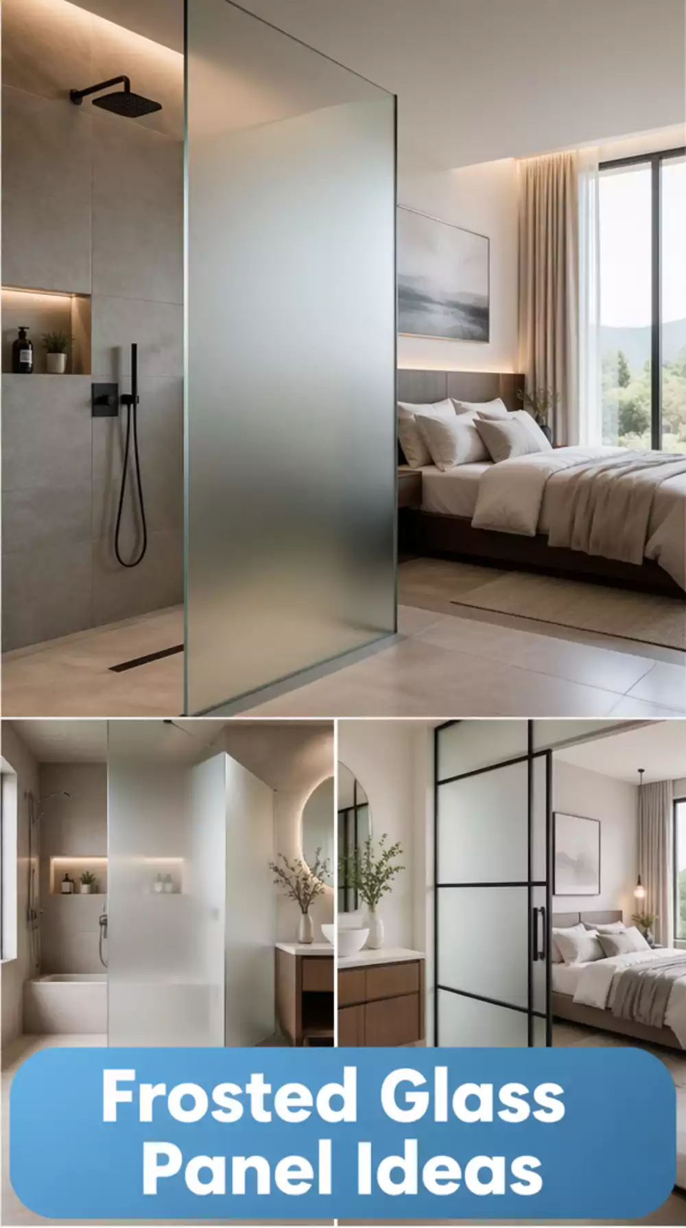 Ensuite Bathroom Frosted Glass Panel That Separates the Shower from the Bed