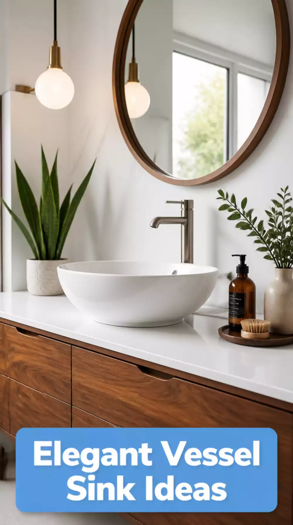 Bathroom Vessel Sink in White Ceramic Above a Low-Profile Cabinet