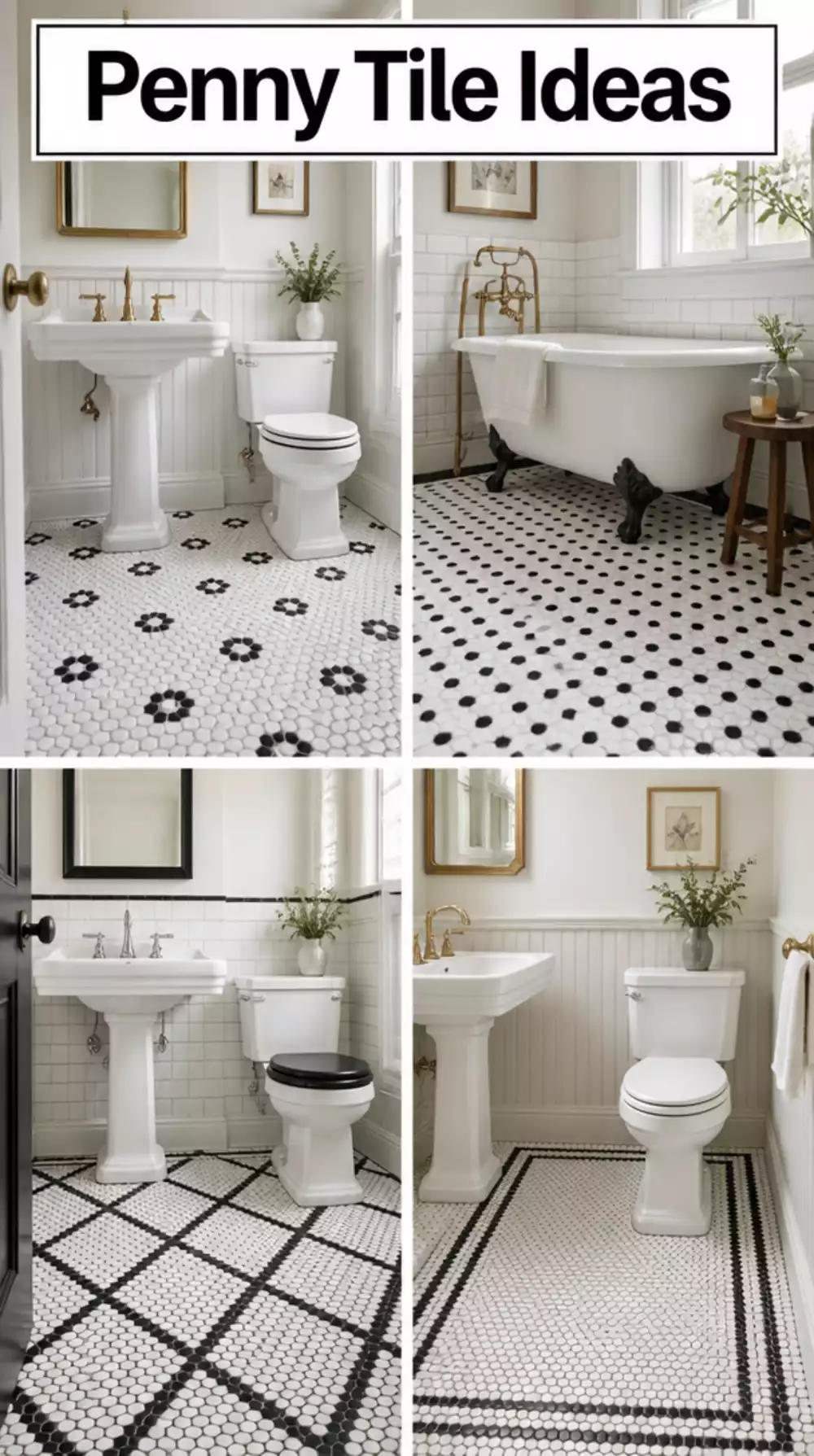 Classic Black and White Penny Tile Bathroom Floors