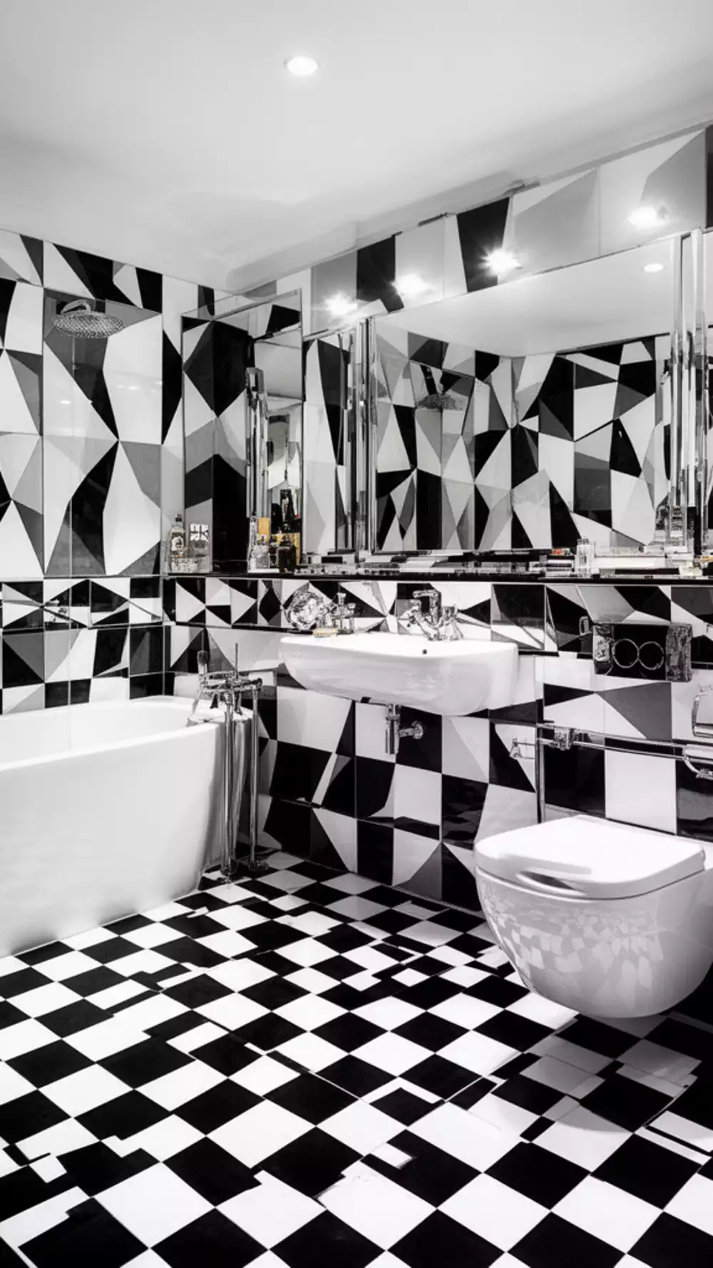 Bathroom Checkerboard Floor Tile in Black and White for a Bold Base