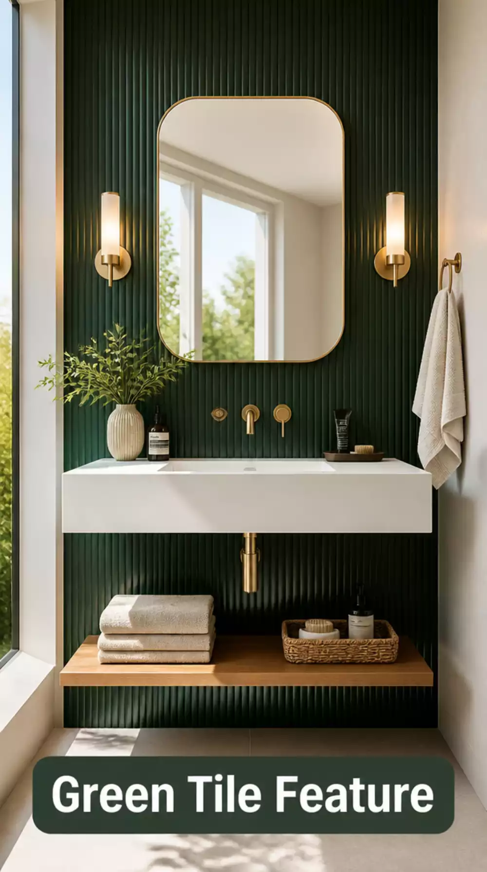 Forest Green Fluted Tile Feature Wall Ideas for Modern Bathrooms
