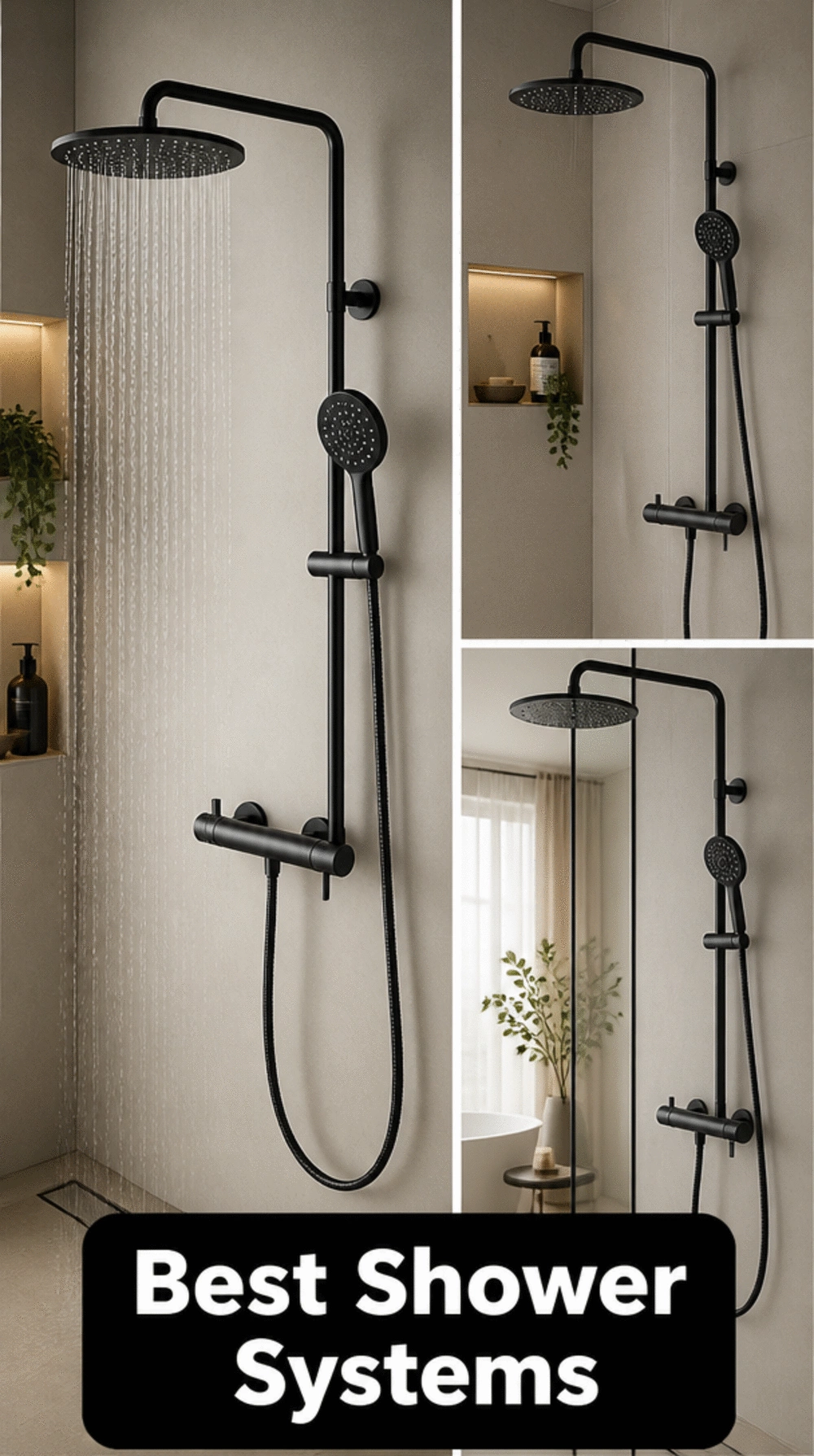Bathroom Matte Black Shower System with Rainfall Head and Handheld Wand