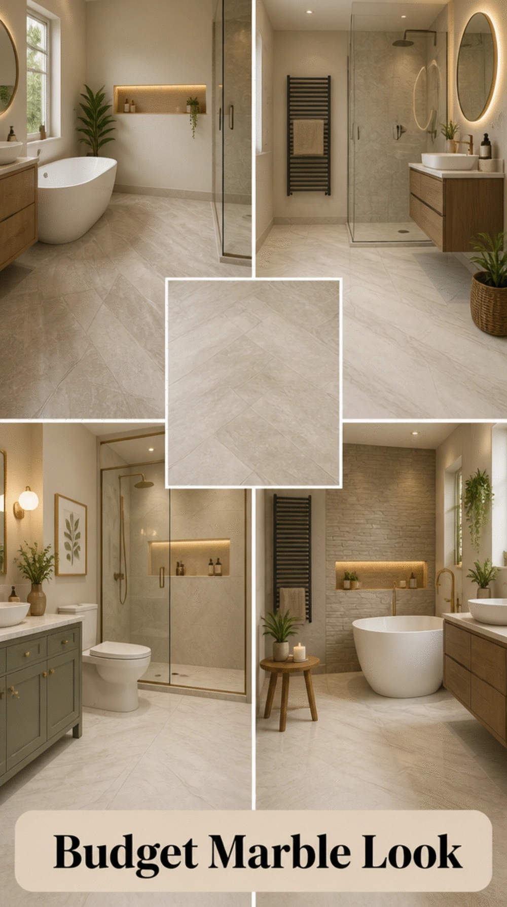 Bathroom Luxury Vinyl Tile in a Pale Stone Effect for a Budget Marble Look