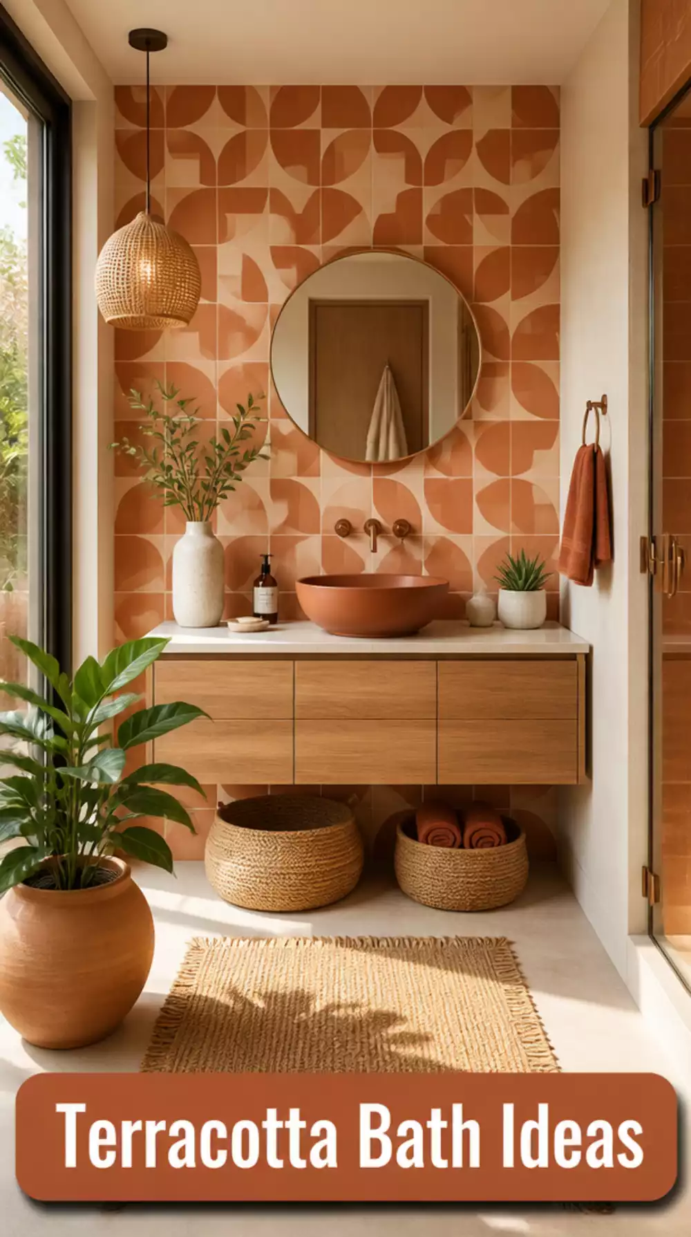 Terracotta Geometric Wallpaper Ideas for Modern Bathrooms