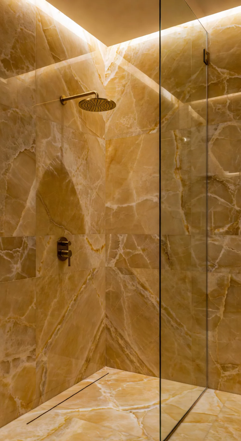 Bathroom Shower Large Marble Tile That Creates a Seamless Slab Effect