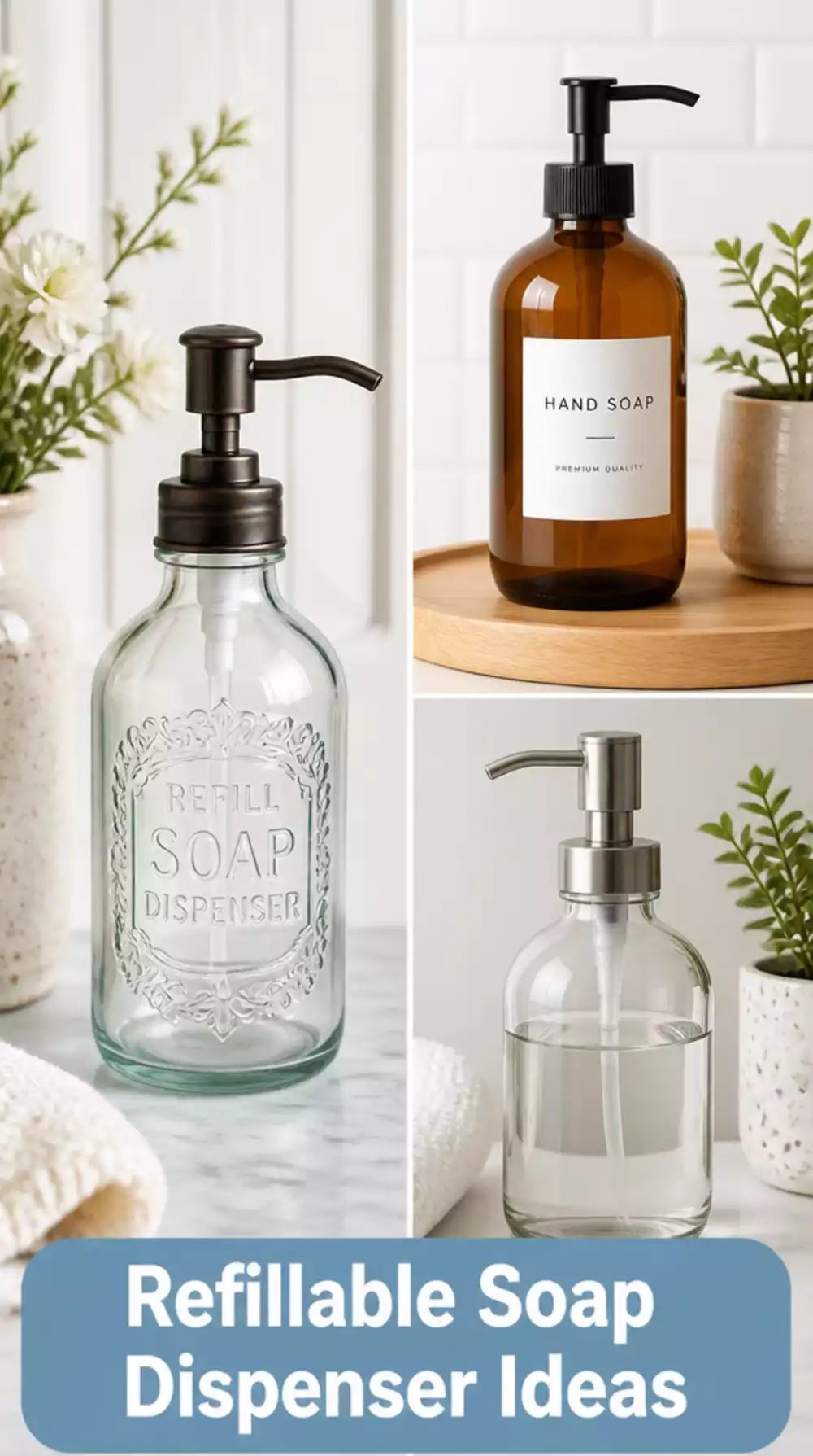 Bathroom Refillable Glass Soap Dispenser Set That Eliminates Single-Use Plastic