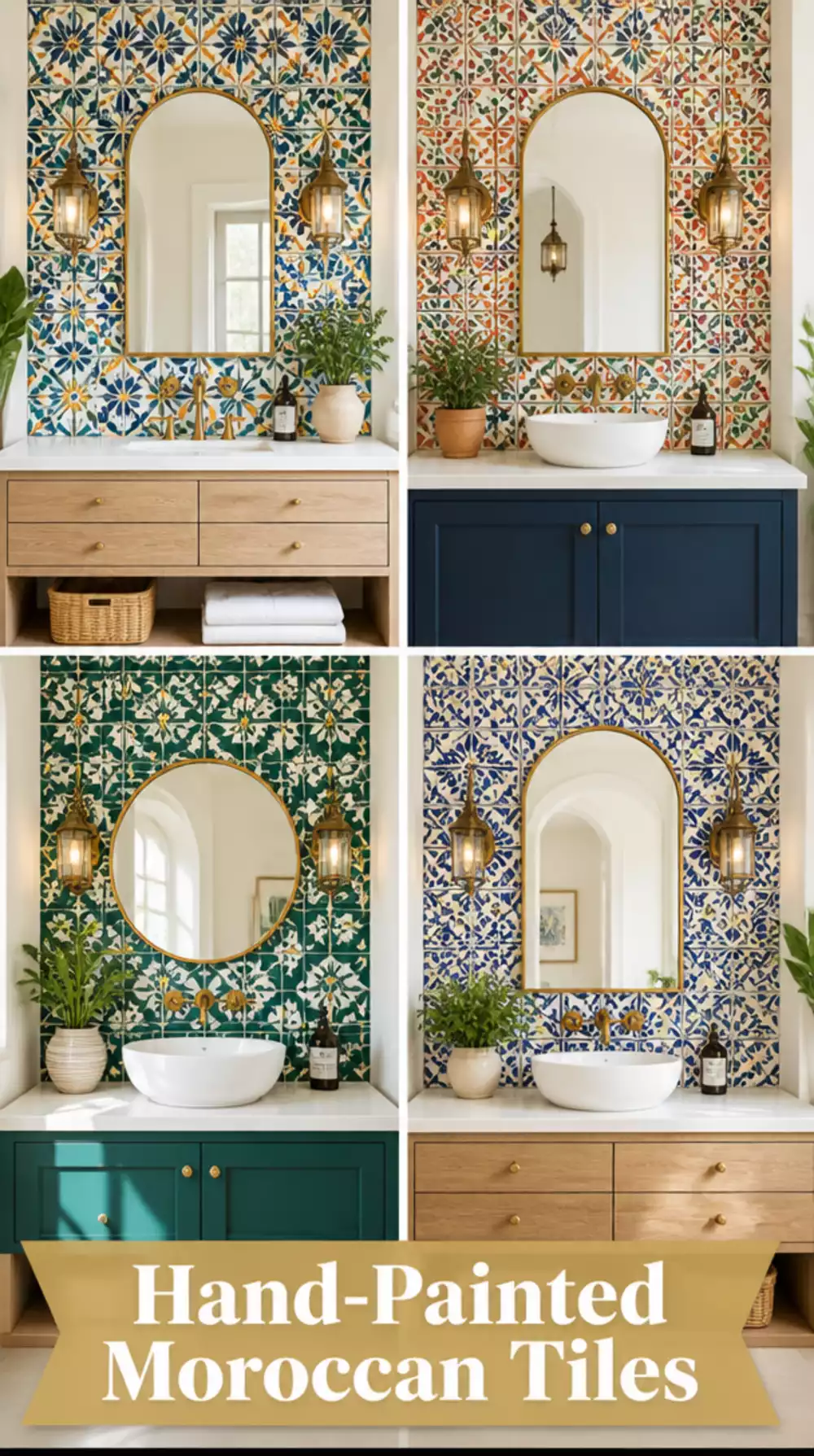 Bathroom Hand-Painted Moroccan Tile Panel That Makes a Vanity Wall Unforgettable
