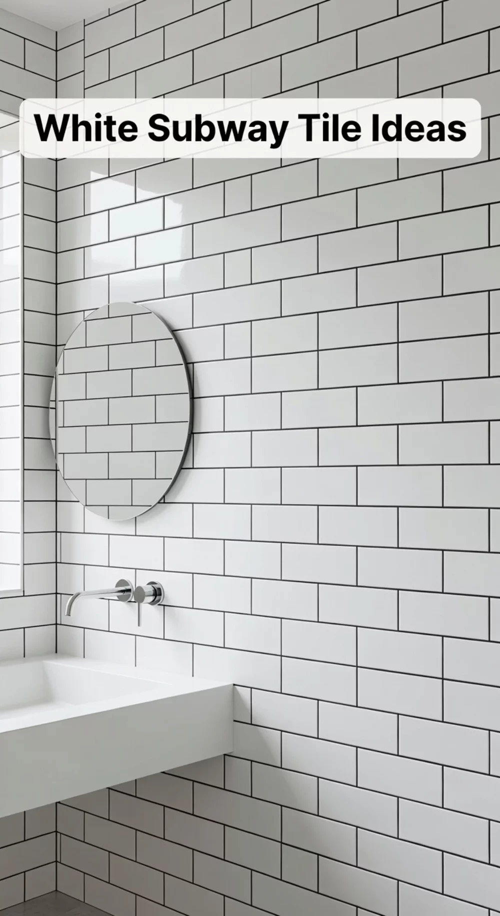 Bathroom White Subway Tile with Black Grout That Defines Every Line Sharply