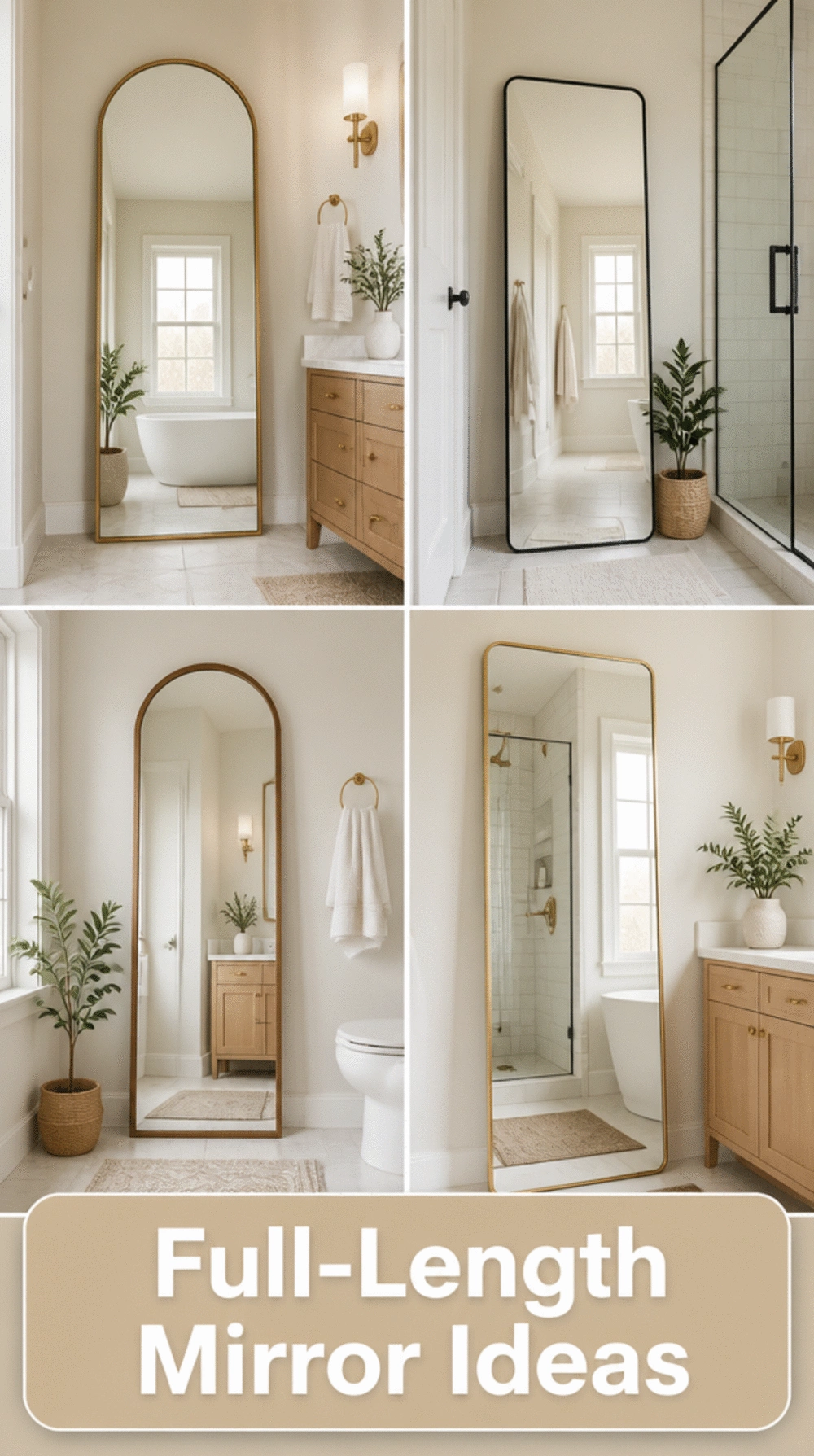 Bathroom Full-Length Leaning Mirror in a Slim Wood Frame for Small Spaces