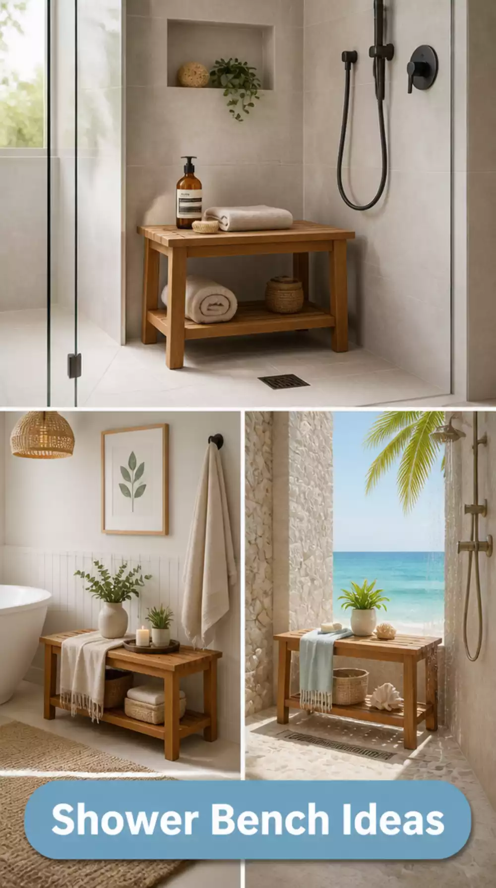 Bathroom Shower Bench in Teak Wood That Adds a Spa-Like Functional Detail